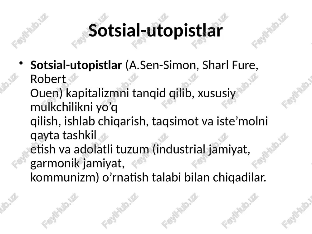 ing mazmunini tashkil etgan “kapital”ni yozdi. k.marksning iqtisodiy konsepsiyalari asosan uning ushbu mashhur asarida berilgan. uning bu asari to’rt tomdan iborat bo’lib, birinchi tom 1867 yili nashr etildi, ikkinchi va uchinchi tomlar k.marks o’limidan keyin f.engels tomonidan (ikkinchi tom 1885 yil, uchinchi tom 1894 yil) chop etildi. to’rtinchi tom tugallanmasdan qolib ketdi. unda k.marks siyosiy iqtisod tarixini ko’rib chiqmoqchi bo’lgan. kapital ishlab chiqarish jarayoni «kapital»ning birinchi tomining mazmunini tashkil etadi. ikkinchi tomda kapitalning muomala jarayoni tadqiqot etiladi. uchinchi tomda yaxlit olingan kapitalistik ishlab chiqarish jarayoniga tavsif beriladi. to’rtinchi tom («qo’shimcha qiymat nazariyasi») iqtisodiy ta’limotlar tarixiga bag’ishlangan k.marks «kapital»ga yozgan so’zboshida: «asarimning tub maqsadi hozirgi zamon jamiyati, ya’ni kapitalistik jamiyati harakatining iqtisodiy qonunini ochib berishdir», – deydi. ushbu tarixiy jihatdan muayyan jamiyatning ishlab chiqarish munosabatlarini va bu munosabatlarning paydo bo’lishini, taraqqiy qilishini va tanazzulga yuz tutishini ko’rsatib berish k.marks iqtisodiy ta’limotining mazmunidir. kapitalistik jamiyatda tovar ishlab chiqarish umumiy tus olgan, shu …