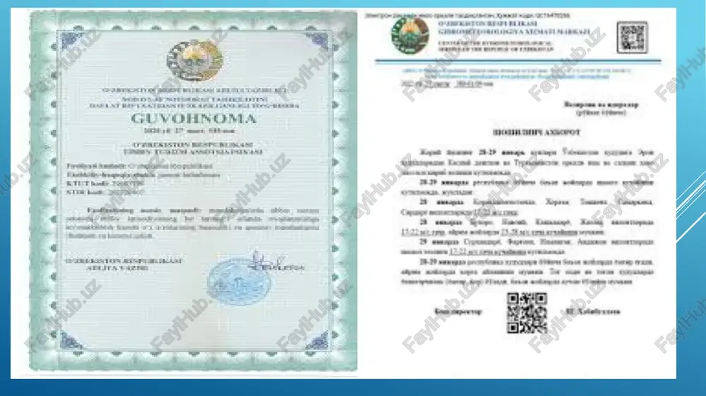 iga ehtiyoj tugʻiladi, bunda koʻchirma olinadi. nusxa va koʻchirmalar notarius, kadrlar boʻlimi va shu kabilar tomonidan tasdiqlangach huquqiy kuchga ega boʻladi. erkin nusxa – hujjatda axborot toʻla ifodalansa-da, u asliga muvofiq kelmaydi. erkin nusxada muhr oʻrniga “muhr” deb, imzo oʻrniga “imzo” deb, gerb oʻrniga “gerb” deb yozib qoʻyiladi. topshiriq: bo‘g‘iz undoshi qatnashgan 15 ta so‘z yozing. so‘z boshida _andalak so‘z o‘rtasida me_r so‘z oxirida ru_ nimadir o‘rgata oldim degan umiddaman. nimadir o‘rgandiz degan tasaffurdaman. image1.jpg image2.jpg image3.jpg /docprops/thumbnail.jpeg