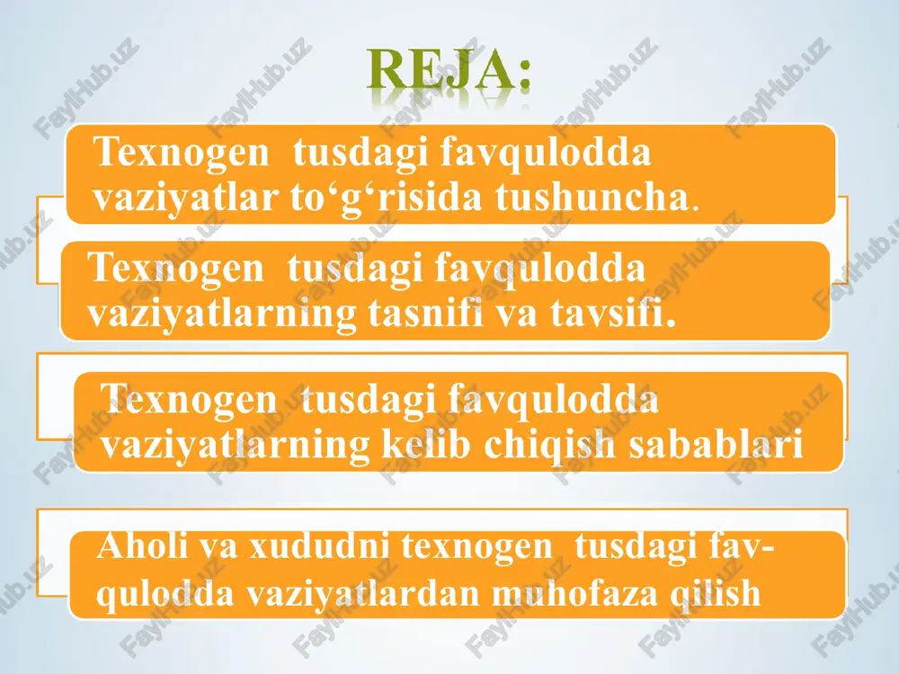 elgan hamda suv bosgan xududlarda odamlar o‘limiga sanoat va qishloq xo‘jaligi ob’ektlari ishining, aholi hayot faoliyatining buzilishiga olib kelgan va shoshilinch ko‘chirish tadbirlarini talab qiladigan halokatli suv bosishlari ijtimoiy yo‘nalishdagi ob’ektlardagi xodisa va halokatlar bu: odamlar o‘limi bilan bog‘liq bo‘lgan va zudlik bilan avariya-qutqaruv o‘tkazilishini hamda zarar ko‘rganlarga shoshilinch tibbiy yordam ko‘rsatilishini talab qiladigan maktablar, kasalxonalar, kinoteatrlar va boshq., shuningdek uy-joy sektori binolari konstruksiyalarining to‘satdan buzilishi, yong‘inlar, gaz portlashi va boshq. radioaktiv va boshqa xavfli va ekologik jihatdan zarar bo‘lgan moddalarni ishlatilishi yoki saqlanishi bilan bog‘liq bo‘lgan halokatlar bu: sanitariya - himoya hududi tashqarisiga chiqarib tashlanishi natijasida paydo bo‘lgan yuqori darajadagi radioaktivlik odamlarning yo‘l qo‘yiladigandan ko‘p miqdorda nurlanishini keltirib chiqargan texnologik jarayonda radioaktiv moddalardan foydalanadigan ob’ektlardagi halokatlar; radioaktiv materiallarni tashish vaqtidagi halokatlar; atrof-muhit va odamlar salomatligi uchun xavf tug‘diruvchi radioaktiv chiqindilar to‘plagichlardagi, chiqindixonalardagi, shlam to‘plagichlardagi va zaharli moddalar ko‘miladigan joy-lardagi halokatlar (o‘pirishlar); radioizotop buyumlarning yo‘qotilishi; biologik vositalarni va ulardan olinadigan …