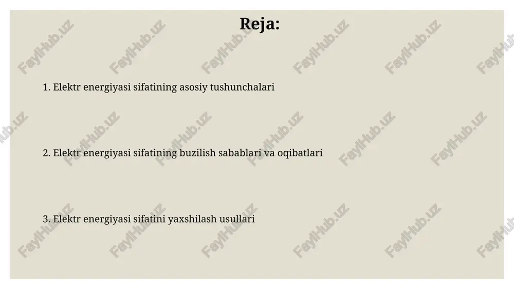 o'lishi kerak. energiya sifati monitoringi energiya sifati monitoringi 50 gts chastotali ac tizimlarda kuchlanishning pasayishi, ko'tarilishi va harmonik buzilish kabi parametrlarni baholash orqali elektr ta'minoti ishonchliligini ta'minlaydi. monitoring 0,5 dan 100 kvt gacha bo'lgan elektr uskunalarining samarali ishlashini ta'minlash uchun kuchlanish o'zgarishi chegaralarini aniqlaydi, bu esa uskunaning uzoq umr ko'rishiga va energiya xarajatlarini kamaytirishga yordam beradi. kirish kirish - bu elektr ta'minoti tizimining normal ish rejimlaridan chetga chiqishini o'rganuvchi va baholovchi soha. u kuchlanishning o'zgarishi va harmonik buzilishlarni o'lchaydi. kirish sohasida kuchlanishning pasayishi, kuchlanishning ko'tarilishi va harmonik buzilishlar kabi elektr sifatining buzilishlariga qarshi kurashish uchun turli xil usullar qo'llaniladi, masalan, filtrlash. energiya sifatiga ta'sir qiluvchi omillar voltajning o'zgarishi energiya sifatini buzadi; 10% dan ortiq kuchlanishning pasayishi yoki ko'tarilishi sezgir uskunalar, masalan, kompyuterlar va cnc dastgohlarining ishdan chiqishiga olib kelishi mumkin. harmonikalar elektr sifatiga ta'sir qiladi; 3- va 5-garmonikalar kabi nosinus to'lqin shakllari uskunaning noto'g'ri ishlashiga olib kelishi va elektr tarmoqlaridagi …