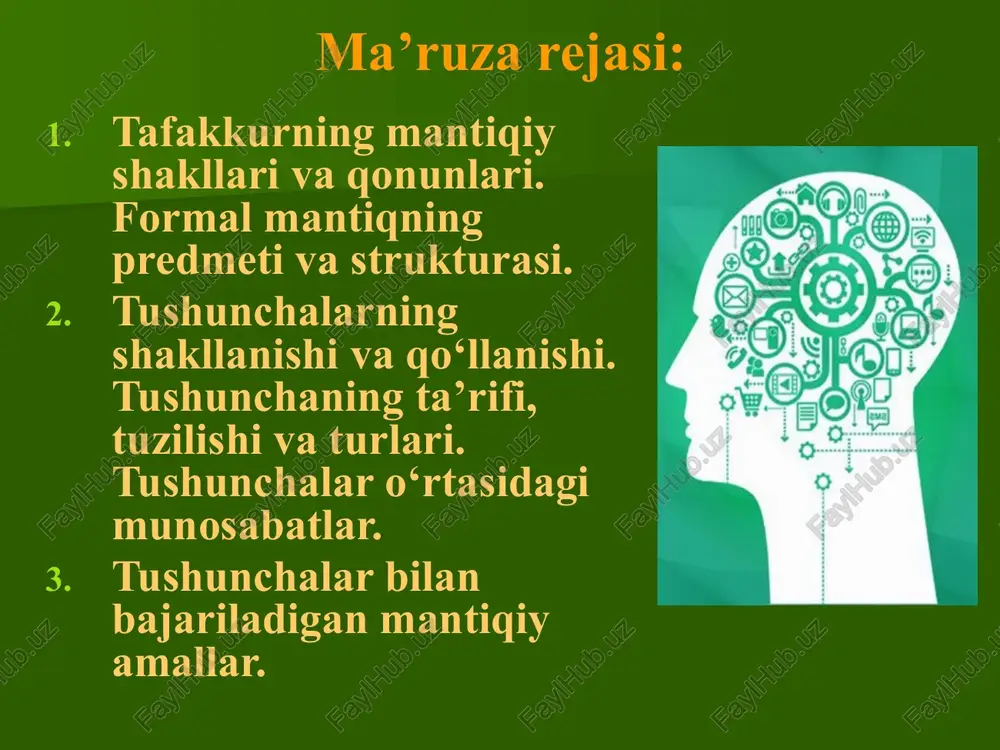 voqelik mavhumlashgan va umumlashgan holda in’ikos qilinadi. tafakkur bizga predmetning nomuhim, ikkinchi darajali belgilaridan fikran chetlashgan, mavhumlashgan holda, e’tiborimizni uning umumiy, muhim, takrorlanib turuvchi xususiyatlariga va munosabatlariga qaratishimizga imkon beradi. tafakkur borliqni nafaqat bevosita, balki bilvosita tarzda ham aks ettira oladi. masalan, bolaning xulq-atvoriga qarab uning qanday muhitda tarbiya olganligi haqida fikr yuritish mumkin. tafakkur insonning ijodiy faoliyatidan iborat. unda bilish jarayoni borliqda real analogiga ega bo‘lmagan narsalar – yuqori darajada ideallashgan ob’ektlar (masalan, absolyut qattiq jism, ideal gaz kabi tushunchalar)ni yaratish, turli xil formal sistemalarni qurish bilan kechadi. tafakkur til bilan uzviy aloqada mavjud. fikr ideal hodisadir. u faqat tilda – moddiy hodisada (tovush to‘lqinlarida, grafik chiziqlarda) reallashadi, boshqa kishilar bevosita qabul qila oladigan, his etadigan shaklga kiradi va odamlarning o‘zaro fikr almashish vositasiga aylanadi. boshqacha aytganda, til fikrning bevosita voqe bo‘lish shaklidir. tafakkur shakli va tafakkur qonuni tushunchalari tafakkur uch xil shaklda: tushuncha, hukm (mulohaza) va xulosa chiqarish …