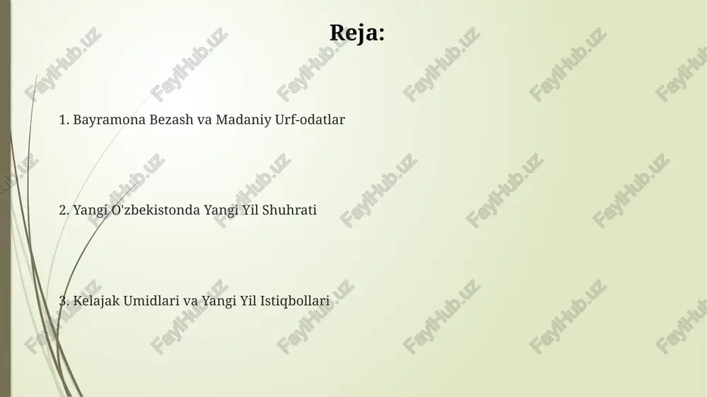 o'ngilochar dasturlar yangi yil arfa kunlarida viloyatlarda ommaviy xalq sayillari, an'anaviy o'yinlar va sport musobaqalari tashkil etiladi, bunda 1000 dan ortiq odam ishtirok etishi kutilmoqda. yangi o'zbekistonda 31-dekabrdan 1-yanvarga o'tar kechasi asosiy maydonlarda katta gala-konsertlar bo'lib o'tadi, unda taniqli san'atkorlar va yosh iste'dodlar ishtirok etadi. 2024-yilda yangi yil bayrami munosabati bilan teatrlarda "qor malikasi" kabi ertak spektakllari namoyish etiladi, bu bolalar va kattalar uchun unutilmas taassurot qoldiradi. yangi o'zbekistonda yangi yil nafosati yangi o'zbekistonda yangi yil bayramlari 2023 yildan boshlab yanada keng nishonlanmoqda, jumladan, 10 dan ortiq asosiy shaharlarda katta ko'ngilochar tadbirlar tashkil etilmoqda. yangi o'zbekistonda yangi yil dekoratsiyasiga 50 milliard so'mdan ortiq mablag' sarflanib, zamonaviy yoritgichlar va milliy naqshlar uyg'unligi bilan ajralib turuvchi dizaynlar yaratilmoqda. 2024-yilda yangi o'zbekistonning barcha hududlarida 'prezident archasi' o'tkazilib, 6 mingdan ziyod bolalarga sovg'alar topshirildi, bu ijtimoiy himoyaga alohida e'tibor berishni anglatadi. kelajakdagi yangi yil istiqbollari yangi oʻzbekistonda har bir yangi yil bayrami unutilmas boʻlishi …
