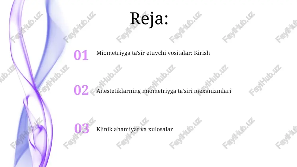 r va nafas olish tizimlarida dozaga bog'liq nojo'ya ta'sirlarni keltirib chiqarishi mumkin. anestetiklarning xavfsizligi bemorning umumiy ahvoli, yoshi, dori vositalariga allergiyasi va mavjud kasalliklari kabi omillarga bog'liq bo'lgan kompleks baholashni talab qiladi. miometriy fiziologiyasi va farmakologiyasi oksitosin, to'lg'oq paytida miometriy kontraksiyonini kuchaytiradigan asosiy gormon bo'lib, gq-bog'langan retseptorlar orqali fosfolipaza c ni faollashtiradi. miometriyning kontraksiyoni kaltsiy ionlarining sitozolga kirishi bilan boshlanadi, bu esa aktin va miozin filamentlarining o'zaro ta'sirini faollashtiradi va qisqarishga olib keladi. intravenoz anestetiklar va miometriy tiopental kabi barbituratlar miometriyaga depressant ta'sir ko'rsatadi, 3-5 mg/kg dozada qisqarish faolligini susaytiradi, lekin odatda propofolga nisbatan kamroq qo'llaniladi. ketamin miometriyaga stimulyator ta'sir ko'rsatadi, 0.5-1 mg/kg dozada qisqarish amplitudasi va chastotasini oshirishi mumkin, bu sezaryen kesishda foydali bo'lishi mumkin. anestetiklarning ta'sir mexanizmlari anestetiklar asosan ion kanallari (masalan, natriy, kaliy, xlorid) faoliyatini modulyatsiya qilib, neyronal qo'zg'alishni kamaytiradi va og'riq signallarini bloklaydi. bu ta'sir potensial harakatini susaytiradi. ko'pgina anestetiklar markaziy asab tizimida gaba-ergik transmissiyani kuchaytiradi, …