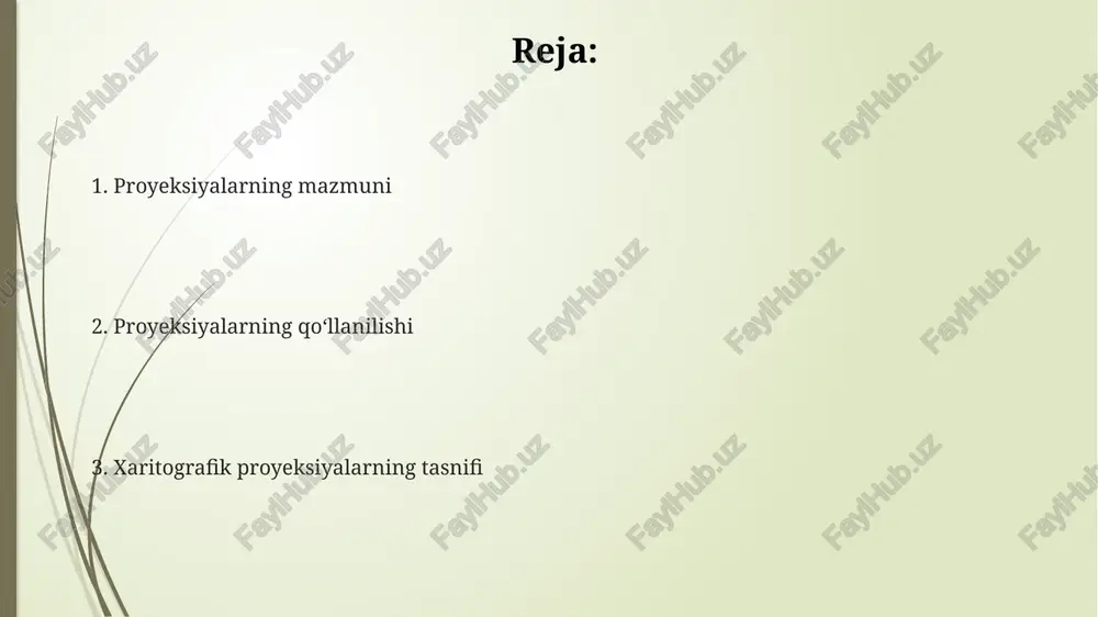 burchaklarni saqlaydi, kichik hududlarning shaklini saqlaydi, lekin maydonlarni buzadi. meridian va parallellar 90 gradus burchak ostida kesishadi, bu navigatsiya uchun muhim. ekvivalent proyeksiyalar maydonlarni saqlaydi, lekin shakllar va burchaklarni buzadi. masalan, 100 kv.km hudud xaritada ham 100 kv.km bo'lib aks etadi, lekin shakli o'zgarishi mumkin. ekvidistant proyeksiyalar xaritadagi nuqtadan boshqa nuqtalargacha bo'lgan masofani saqlaydi, lekin faqat bir yo'nalishda yoki bir necha tanlangan yo'nalishlarda. ularda masshtab 1:1000000 kabi saqlanadi. xulosa xulosa kartografik proektsiya tanlash vazifaga bog'liq bo'lib, geografik axborot tizimlari (gis) va navigatsiya kabi sohalarda 99% aniqlik talab etilishini ko'rsatadi. xulosa kartografik proektsiyalarning asosiy xususiyatlarini, buzilish turlarini va ularning turli maqsadlarda qo'llanilishini qamrab oladi, 187 raqamli ma'lumotlarga asosan. yakuniy xulosada proektsiyalar maydon (ekvivalent), burchak (konformal) yoki masofa (ekvidistant) kabi xususiyatlarni saqlashga qaratilganligi, 360 graduslik xaritada muhimligi ta'kidlanadi. proyeksiyani tanlash omillari xaritada aks ettiriladigan hududning shakli va o'lchami proyeksiya tanlashda katta rol o'ynaydi. kichikroq hududlar uchun distortion kamroq bo'lgan proyeksiyalar, katta hududlar …