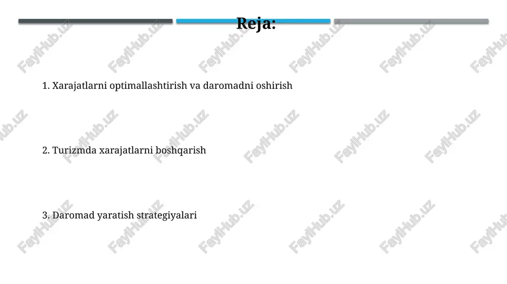 qiladi, shuningdek dinamik narxlarni belgilash orqali 25% foyda keltirishi mumkin. savol-javob o'yinning asosiy maqsadi raqib guruhni savollar bilan chalg'itish va ularning bilim darajasini sinab ko'rish orqali g'alaba qozonishdir, ko'pincha tarixiy faktlar va madaniy ma'lumotlar bilan. savol-javob ko'pincha navro'z kabi bayramlarda o'tkaziladi va bu yosh avlodga o'zbek madaniyati, adabiyoti va tarixini 25 daqiqa davomida o'rgatishga yordam beradi. xarajatlarni boshqarish strategiyalari marketing xarajatlarining 20%ini raqamli platformalarga yo'naltirish, masalan, ijtimoiy media va seo optimallashtirish orqali samaradorlikni oshirish mumkin. xarajatlarni boshqarishda 15% gacha xarid xarajatlarini kamaytirish uchun ommaviy xaridlarni amalga oshirish va yetkazib beruvchilar bilan muzokaralar olib borish muhim ahamiyatga ega. texnologiyalardan foydalanish crm tizimlari mijozlar bilan aloqalarni mustahkamlaydi va takroriy xaridlar sonini 30% ga oshirishga yordam beradi, shuningdek, har bir mijozning sarfini 10-15% ga ko'paytiradi. bulutli texnologiyalar operatsion xarajatlarni 25% ga kamaytirishga yordam beradi, masalan, server xarajatlari va it infratuzilmani boshqarishni optimallashtirish orqali. o'zbekistonda turizm sohasidagi misollar hukumat subsidiyalari va investorlarga berilgan imtiyozlar …