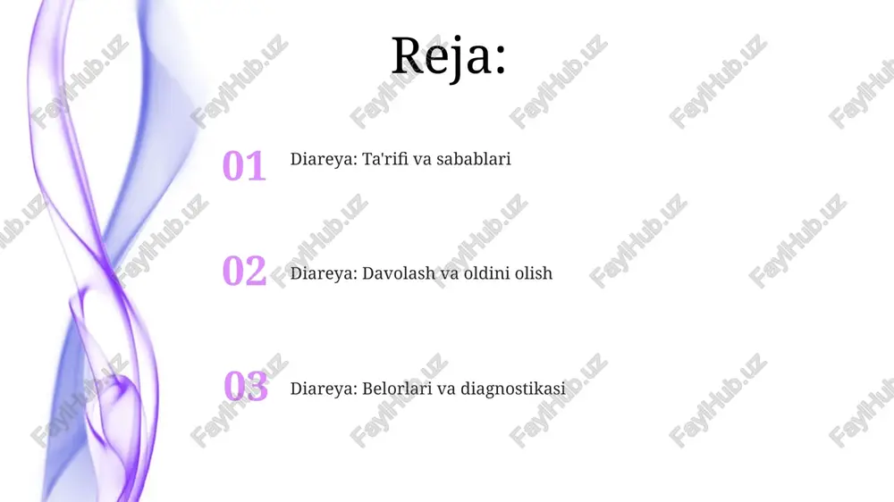 li kelib chiqadi, ayniqsa 6 oydan 2 yoshgacha bo'lgan bolalarda. vaksinatsiya bu virusdan himoya qilishning muhim usuli hisoblanadi. diareya bilan og'rigan bolalar suvsizlanish xavfini oldini olish uchun og'iz orqali rehidratatsiya eritmasini (ors) olishlari kerak, bu esa suyuqlik va elektrolitlarni to'ldirish uchun mo'ljallangan. agar bolada qonda axlat, yuqori harorat (38.5°c dan yuqori) yoki qattiq qorin og'rig'i bo'lsa, zudlik bilan tibbiy yordamga murojaat qilish kerak, chunki bu jiddiy infektsiyani ko'rsatishi mumkin. belgilari va alomatlari ich ketishning eng keng tarqalgan alomatlaridan biri bu 3 yoki undan ortiq marta suvli, suyuq najas chiqarish, bu organizmda suyuqlik yo'qotilishiga olib kelishi mumkin. ko'ngil aynishi va qayt qilish ich ketish bilan bog'liq bo'lishi mumkin, ayniqsa virusli yoki bakterial infektsiyalarda, bu organizmning himoya reaktsiyasi sifatida namoyon bo'ladi. qorindagi og'riq va kramplar ich ketish bilan birga kelishi mumkin, ayniqsa infektsion sabablarga ko'ra, bu noqulaylikni kuchaytiradi va umumiy ahvolni yomonlashtiradi. diareya turlari sekretor diareya ichak shilliq qavati tomonidan suv va …