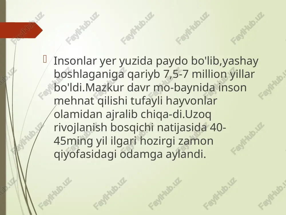 shtirila-di.avstrolopiteklar guruhining so'nggi vakili esa janubiy afrikaning svatkrans degan joyidan topilgan bo'lib,uning tashagan davri 900ming yil bilan davrlashtiriladi.bu davr yirik avstrolopiteklarning yashagan davri bilan chegaralanadi.demak,avstrolopiteklar bun-dan 7milliondan boshlab 900ming yilgacha istiqomat qilgan.avstrolopiteklar yashagan davr va turlariga qarab ularni 3guruhga bo'lib o'rganish mumkin.1.ilk; 2.rivojlangan; 3.yirik avstrolopiteklar. ilk avstrolopiteklar - 7-4million yillar ilgari yashagan blog b juda primitiv tana tuzilishiga ega boʻlgan.bugungi kunda ularning bir nechta turlari oʻrganilgan. rivojlangan avstrolopiteklar - 4-2,5million yillar ilgari yashagan boʻlib unchalik katta boʻlmagan tana tuzilishiga ega boʻlgan.asosan australopithecus urugʻi bir nechta turi bilan ajralib turadi. yirik avstrolopiteklar -2,5-1million yillar ilgari yashagan boʻlib juda yirik tana va jagʻ suyaklari va juda kichik oldingi lablari juda katta pastki labrali bilan ajralib turadi. yirik avstrolopiteklar oʻz navbatida 3ta turdan iborat parantropus guruhiga ham boʻlinadi. avstrolipiteklarning boʻylari bir necha metrdan 1,5metrgacha boʻlgan.miya hajmlari esa 350-550sm kub boʻlganligi ularni zamonaviy gorilla va shimpanzega oʻxshashligini koʻrsatadi.agarda zamonaviy odamning miya hajmi (1200-1500sm kub) …