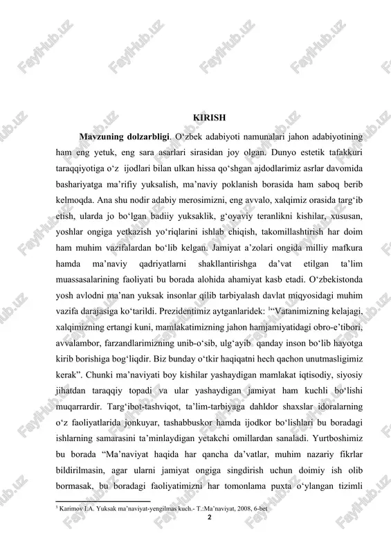 ing o‘z faoliyatlarida jonkuyar, tashabbuskor hamda ijodkor bo‘lishlari bu boradagi ishlarning samarasini ta’minlaydigan yetakchi omillardan sanaladi. yurtboshimiz bu borada “ma’naviyat haqida har qancha da’vatlar, muhim nazariy fikrlar bildirilmasin, agar ularni jamiyat ongiga singdirish uchun doimiy ish olib bormasak, bu boradagi faoliyatimizni har tomonlama puxta o‘ylangan tizimli ravishda tashkil etmasak, tabiiyki, biz ko‘zlangan maqsadga erisholmaymiz, ya’ni inson qalbiga yo‘l topolmaymiz?” shundan kelib chiqib aytish mumkinki, har bir xalq pedagogikasida milliy merosga, xususan, milliy adabiyotning sara namunalariga tayangan holda yosh avlodni yetuk shaxs sifatida tarbiyalashga qadimdan alohida e’tibor berib kelingan. bu borada musulmon sharq pedagogikasi va adabiyoti o‘ziga xos tajriba hamda an’analarga ega ulkan bir ummondir. biz mavzuni aynan abdulla qahhor nasriy asarlarini va hikoyalarini sharhlab o‘rganish muammosi tadqiqiga bag‘ishladik. muammoning o‘rganilganlik darajasi. abdulla qahhor haqida ma’lumotlar bir qator asarlarda keltirilgan. xususan, matyoqub qo‘shjonovning “abdulla qahhor mahorati” asarini keltirib o‘tishimiz mumkin. bundan tashqari, sanjar sodiq “abdulla qahhor ijodi va adabiy tanqid”, umarali …