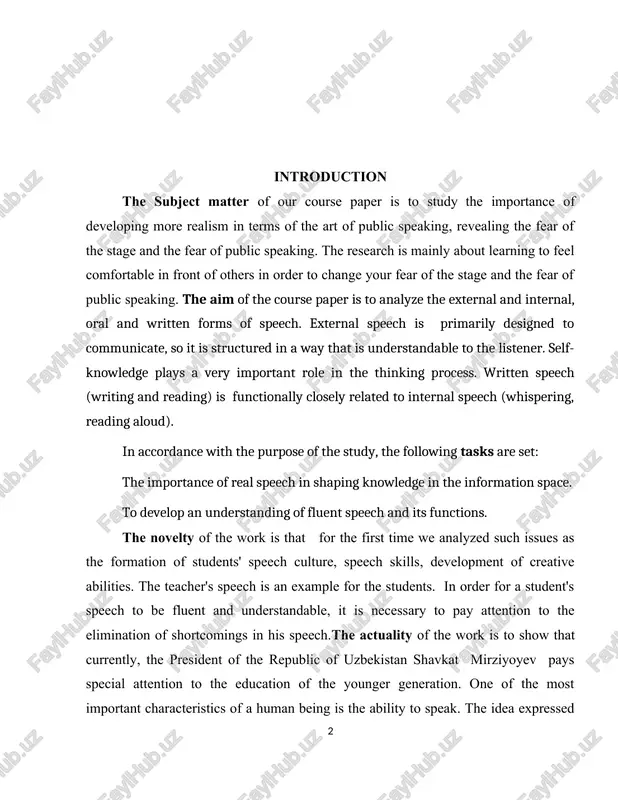 ities. the teacher's speech is an example for the students. in order for a student's speech to be fluent and understandable, it is necessary to pay attention to the elimination of shortcomings in his speech.the actuality of the work is to show that currently, the president of the republic of uzbekistan shavkat mirziyoyev pays special attention to the education of the younger generation. one of the most important characteristics of a human being is the ability to speak. the idea expressed through fluent speech is clear and pleasant. - is a high-level form of communication and interaction between people in the process[footnoteref:1] of verbal communication. verbal communication is done through language; language is a system of phonetic, lexical, and grammatical means. to understand the movement of the pronunciation mechanism of speech, it is necessary to know well the structure of the speech apparatus. speech disorders are an area that has …