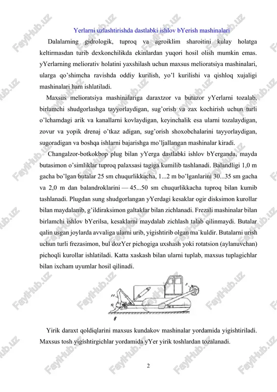 adi. yer kovlash mashinalari yer kovlagichlardan bul dozyer, skrepyer, greydyer va greydyer-ele-vatorlar keng tarkalgan. bul dozyer tuproq kirindilarini tuplab, surgichi bilan uni itarib siljitishi sababli, uyumning ikki chetidagi tuproq uzluksiz tukilib, surilgan tuproq hajmi kamayib turadi. bul dozyer bilan tuproqni 15...30 m masofaga surish maksadga muvofikdir. bul dozyer surgichi ramaga bikr (burilmaydigan) yoki yon tomonlariga 40° gacha buriluvchan kilib (univyersal) maxkamlanishi mumkin. surgichni ko’tarib-tushirish yoki yon tomonga burish gidrotsilindr yordamida bajariladi. kiya joylarni kirib, tekislash uchun ayrim bul dozyer surgichi vyertikal tekislikda 20° gacha engashtirib o’rnatilish imkoniga ega. bul dozyer traktor 4 ning oldiga osiladi (103- rasm). traktorga itaruvchi tusin 5 lar sharnirli o’rnatilib, gidrotsilindrlar 3 yordamida past-balandga ko’tarilish va burilish imkoni bor. itaruvchi tusik 5 ga egri sirtli surgich 2 o’rnatilgan. bul dozyer surgichining ratsional shaklini to’g’ri tanlash katta ahamiyatga egadir. kesib olingan kirindi 103- a rasmdagidek, bevosita surgich sirti bo’ylab ustki kirragacha ko’tarilib, old tomonga ag’darilishi natijasida prizmani …