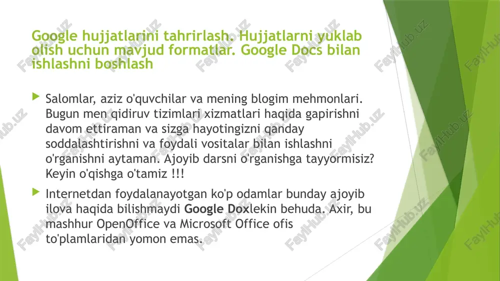 ompyuteringizda word-da matnli faylni yaratishingiz, uni google drive-ga saqlashingiz va boshqa joyda tahrirlashingiz yoki o'zgartirishingiz mumkin; siz o'zgartirish, ko'rish yoki sharh qilishingiz kerak bo'lgan har bir kishi bilan baham ko'rishingiz mumkin. google dock elektron jadvallari: hujjatni qanday yaratish va tahrirlash ob'ektlar bilan oflayn rejimda ishlash uchun siz oflayn funktsiyani yoqishingiz kerak. bu mavjud hujjatlarni tuzatishga va yangilarini yaratishga imkon beradi. keyingi safar tarmoqqa ulanishda barcha ma'lumotlar sinxronlashtiriladi. funktsiyani yoqish uchun siz google drive-ni ochishingiz va yuqori o'ngdagi tishli tugmachani bosib sozlamalarni kiritishingiz kerak. ( keyingi barcha rasmlar clickable ) ko'rsatilgan ekranda "offlayn kirish" ustiga belgi qo'ying, "google sənədlari oflayn" kengaytmasini o'rnatish shartlariga rozilik bildiring. image1.png /docprops/thumbnail.jpeg