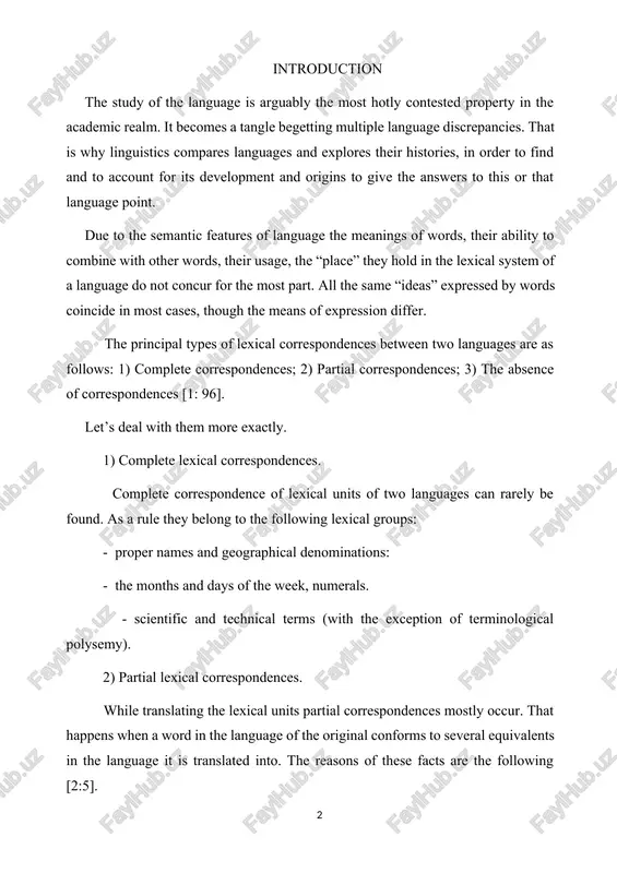 a word in the language of the original conforms to several equivalents in the language it is translated into. the reasons of these facts are the following [2:5]. 1. most words in a language are polysemantic. that’s why the selection of a word in the process of translating is determined by the context. 2. the specification of synonymous order. however, it is necessary to allow for the nature of the semantic signs which an order of synonyms is based on. therefore, it is advisable to account for the concurring meanings of members of synonymic orders, the difference in lexical and stylistic meanings, and the ability of individual components of orders of synonyms to combine. 3. each word affects the meaning of an object it designates. not infrequently languages “select” different properties and signs to describe the same denotations. the way, each language creates its own “picture of the world”, is …