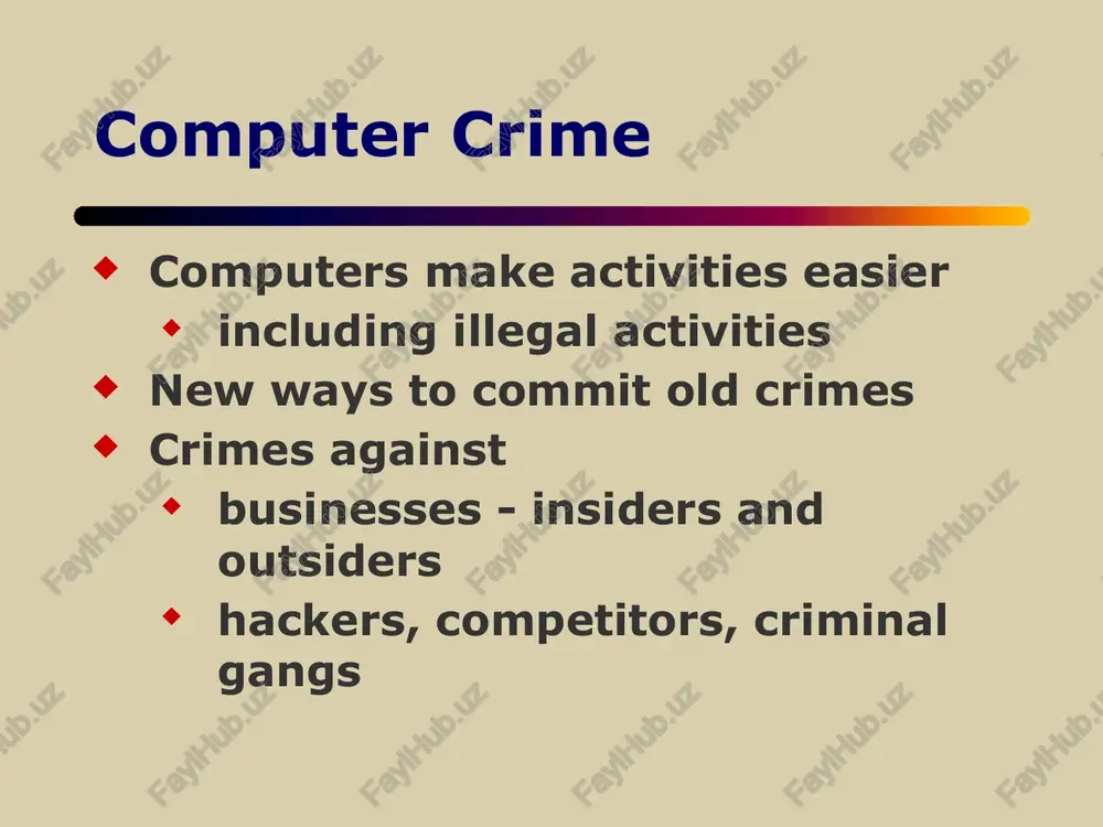 sponsibility internet protection firewall crime laws computer technology challenged existing laws and led to new ones larceny use of computer time new laws access and use of computer without authorization is illegal