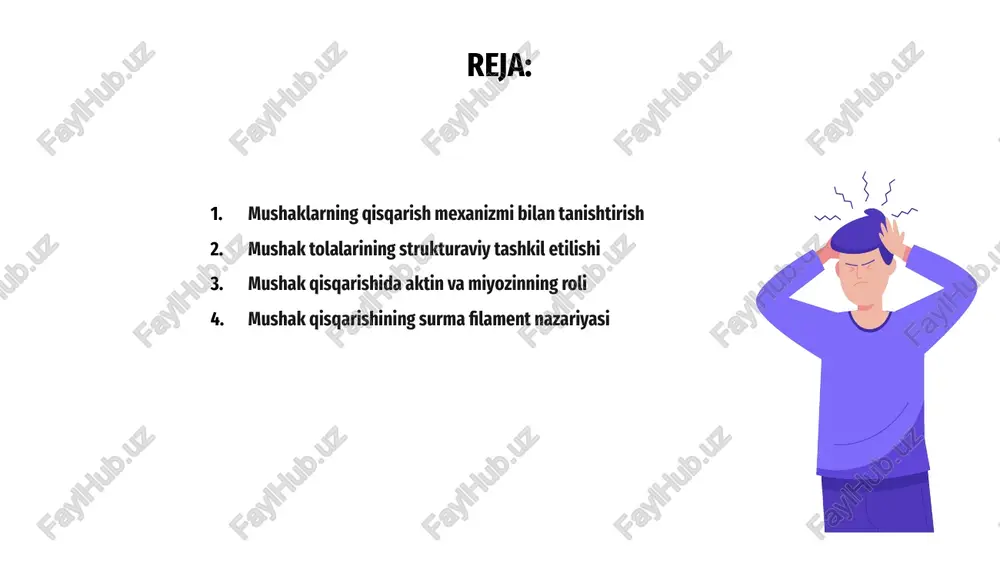 'sirni o'z ichiga olgan murakkab jarayondir. aktin va miyozin mushaklar harakati uchun zarur bo'lgan kuchni yaratish uchun mas'ul bo'lgan ikkita asosiy oqsildir. sürgülü filament nazariyasi aktin va miyozin filamentlarining mushaklar qisqarishini hosil qilish uchun o'zaro ta'sirini tushuntiradi. mushak qisqarganda, miyozin boshlari aktin filamentlari bilan bog'lanib, ularni bir-biriga yaqinlashtiradi va mushaklarning qisqarishiga olib keladi. mushaklar qisqarishida aktin va miyozinning roli harakat va funktsiya uchun juda muhimdir. ushbu oqsillar birgalikda ishlamasa, mushaklar qisqarishi va kundalik faoliyat uchun zarur bo'lgan turli harakatlarni bajara olmaydi. mushak qisqarishining surma filament nazariyasi mushak qisqarishining toymasin filament nazariyasi mushaklarning molekulyar darajada qisqarishini tushuntiruvchi asosiy tushunchadir. bu mushak hujayralari ichidagi ingichka aktin va qalin miyozin filamentlari o'rtasidagi o'zaro ta'sirni o'z ichiga oladi. siqilish vaqtida miyozin boshlari aktin filamentlariga birikadi va bir qator biokimyoviy reaktsiyalarni boshdan kechiradi, natijada filamentlar bir-biridan sirg'alib ketadi. ushbu siljish harakati mushak tolalarini qisqartiradi, bu esa mushaklarning qisqarishiga olib keladi. mushak qisqarishining morfologik asosi mushak …