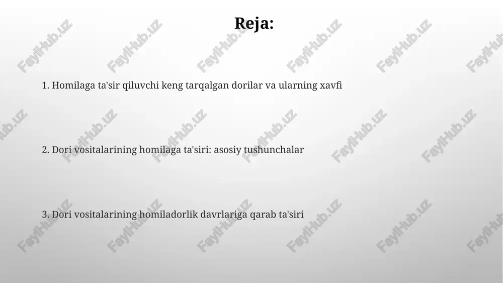 irinchi trimestri (1-12 hafta) davomida dorilarning ta'siri ayniqsa xavfli, chunki bu davrda a'zolar shakllanishi – organogenez sodir bo'ladi. ba'zi dorilar, masalan, retinoidlar (a vitaminining hosilalari), tug'ma nuqsonlarga olib kelishi mumkin, shuning uchun ularni homiladorlik davrida qat'iyan cheklash kerak. analjeziklar va antibiotiklarning ta'siri aminoglikozid antibiotiklar (masalan, gentamitsin) homila eshitish va muvozanat a’zolariga toksik ta’sir ko‘rsatishi, natijada tug‘ma karlik yoki vestibulyar buzilishlarga olib kelishi xavfi mavjud. homiladorlik davrida ba’zi og‘riq qoldiruvchi analjeziklar, ayniqsa nosteroid yallig‘lanishga qarshi dorilar (nsaid), homilada yurak-qon tomir nuqsonlariga olib kelishi mumkin. psixiatrik dorilar va homila mood stabilizatorlari, masalan, litiy, homilada yurak nuqsonlari xavfini oshirishi mumkin, ayniqsa ebstein anomaliyasi xavfi yuqori bo'lishi mumkin. antipsikotik dorilar, xususan, birinchi avlod dorilar, homiladorlik davrida harakatlanish muammolari va neonatal olib tashlash alomatlari bilan bog'liq bo'lishi mumkin. dorilarning homilaga ta'siri mexanizmlari dori moddalari embrional hujayralarning differentsiatsiyasi va proliferatsiyasiga aralashishi mumkin, bu esa organogenez davrida (homiladorlikning 3-8 xaftaligi) tug'ma nuqsonlarga olib keladi. ko'pgina dorilar platsenta …