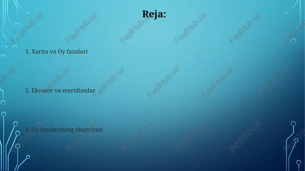 rafik joylashuvini o'rganish uchun muhimdir. ekvatorning ahamiyati: iqlim va geografiya ekvator geografik jihatdan ikki yarim sharni (shimoliy va janubiy) ajratib turadi va bu joylarda coriolis effekti minimal bo'lganligi sababli shamollar beqaror yo'nalishda harakatlanadi. ekvator, 0° kenglikda joylashganligi sababli, quyosh nurlari yil davomida tik tushadi, natijada tropik iqlim va yuqori harorat hukmron bo'ladi. bu qishloq xo'jaligi uchun muhim. oyning yerga ta'siri oy yerning aylanish tezligini sekinlashtiradi, bu esa kunning uzunligini har asrda taxminan 1.5-2 millisekundga oshiradi. bu uzoq davrda yerning aylanishiga sezilarli ta'sir ko'rsatadi. oy yer o'qining 23.5 graduslik burchak ostida og'ishini barqarorlashtiradi. bu barqarorlik yerda nisbatan mo'tadil iqlim sharoitlarini saqlashga yordam beradi, chunki bunda keskin o'zgarishlar bo'lmaydi. meridianlar: yer yuzidagi uzunlik chiziqlari har bir meridian yerning aylanasi atrofida teng masofada joylashgan va ularning orasidagi masofa ekvatorda eng katta (taxminan 111 km), qutblarga yaqinlashganda esa nolga tenglashadi. bosh meridian, ya'ni 0 graduslik meridian, grinvich rasadxonasidan o'tadi va yer sharini sharqiy va …