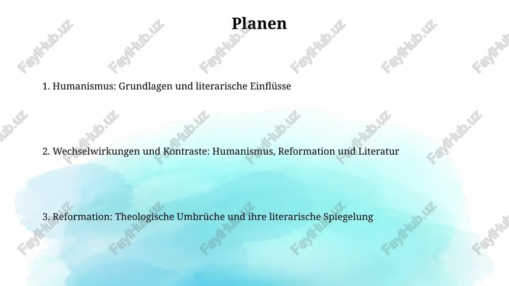 und trug zur lesefähigkeit bei. die betonung der individuellen verantwortung, initiiert durch humanisten wie erasmus, legitimierte den reformatorischen gedanken des direkten zugangs zu gott. reformatorische themen in der literatur das aufkommen des buchdrucks im 15. jahrhundert ermöglichte die verbreitung reformatorischer ideen durch flugschriften und traktate, wodurch die öffentliche meinung und literarische themen beeinflusst wurden. die betonung des individuums, beeinflusst durch humanismus, spiegelte sich in der literatur wider, indem charaktere mit inneren konflikten und persönlicher frömmigkeit dargestellt wurden. humanistische einflüsse auf die literatur durch die betonung der rhetorik und eloquenz strebten autoren nach einem klaren und überzeugenden schreibstil. erasmus von rotterdam's 'lob der torheit' ist ein prägnantes beispiel. humanistische gelehrte förderten die wiederentdeckung antiker texte. dies führte zu einer neuen wertschätzung klassischer formen und themen in der literatur, wie in petrarcas 366 sonetten. vielen dank für ihre aufmerksamkeit image3.jpg image4.jpg image5.jpg image6.jpg image7.jpg image8.jpg image9.jpg image1.png