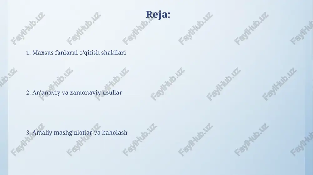 adi, chunki ular amalda qatnashadilar. onlayn va masofaviy ta'lim masofaviy ta'lim kurslarini loyihalashda '70/20/10' qoidasiga amal qilish, 70% amaliyot, 20% ijtimoiy o'rganish va 10% rasmiy ta'limga e'tibor berish muhim. onlayn ta'limda interaktivlikni oshirish uchun virtual laboratoriyalar, simulyatsiyalar va 3d modellar kabi vositalardan foydalanish 25% ga samaradorlikni oshirishi mumkin. loyihaga asoslangan o'qitish (laso) loyihaga asoslangan o'qitish (laso) - bu o'quvchilarni faol o'rganishga jalb qiluvchi, amaliyotga yo'naltirilgan pedagogik yondashuvdir. laso o'quvchilarga 21-asr ko'nikmalarini, jumladan, muammolarni hal qilish, tanqidiy fikrlash va hamkorlikni rivojlantirishga yordam beradi. kirish kirishda tadqiqotning yangiligi, ilmiy ahamiyati va kutilayotgan natijalari ko'rsatiladi, shuningdek, tadqiqot metodologiyasi 20-40 so'z ichida tavsiflanadi. kirish qismi odatda 10-15% hajmni tashkil etadi va unda muammoning mohiyati, tadqiqot savollari va ishning tuzilishi 20-40 so'z ichida qisqacha yoritiladi. amaliy mashg'ulotlar va laboratoriya ishlari ushbu mashg‘ulotlar o‘quv dasturining 30-40% qismini tashkil etadi va 2-3 talabaga mo‘ljallangan guruhlarda topshiriqlarni bajarishni o‘z ichiga oladi. amaliy mashg‘ulotlar ko‘nikmalarni shakllantiradi, talabalarga 70-80% vaqtni …
