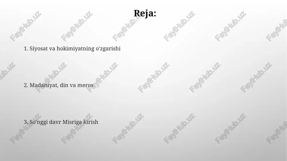 zig'ir matolari va hunarmandchilik buyumlari bor edi; ular finikiya, yunoniston va yaqin sharq kabi hududlarga yetkazib berilgan, shu bilan savdo yo'llari rivojlangan. yozuv va adabiyot miloddan avvalgi xii asrda ramzes davrida 'xarper qo'shig'i' kabi falsafiy she'rlar inson hayotining ma'nosi va o'lim haqida mulohaza yuritib, o'sha davrning dunyoqarashini ochib beradi. miloddan avvalgi vi asrda paydo bo'lgan 'avesto' kabi diniy matnlar, zardushtiylikning asosiy manbasi bo'lib, axloqiy va falsafiy adabiyotning ilk namunalaridan biri hisoblanadi. xxvi sulola: tiklanish davri xxvi sulola hukmronligi davrida (miloddan avvalgi 664-525 yillar) misr iqtisodiyoti, ayniqsa savdo aloqalari, 1-psammetixning siyosati bilan qayta tiklandi. bu davrda san'at va me'morchilikda sezilarli o'zgarishlar bo'ldi, qadimgi uslublar qayta tiklandi, masalan, 25-sulola davridagi kushitlar ta'siri kamaydi. xxviii-xxx sulolalar: mustaqillikning so'nggi urinishlari xxviii sulola qisqa umr ko'rdi, faqatgina taxminan 6 yil davom etdi (miloddan avvalgi 404-398 yillar). bu davrda amirtay misrning mustaqilligini fors hukmronligidan qaytarishga harakat qildi. xxix sulola (miloddan avvalgi 398-380 yillar) neferites i tomonidan …