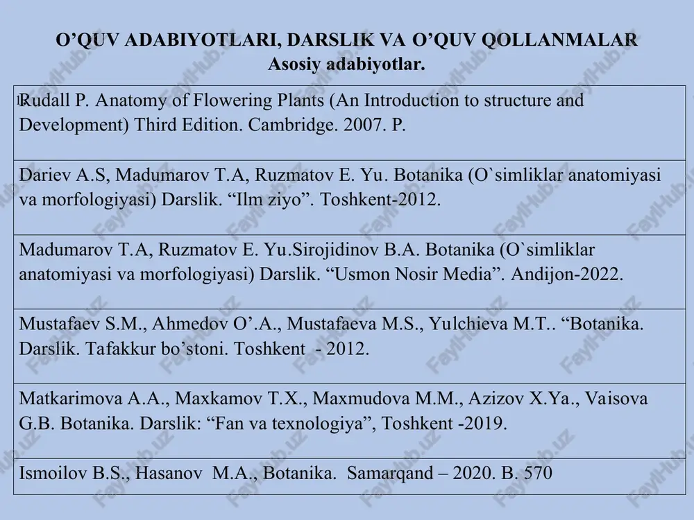 – bu tirik va notirik tabiatni bog‘lab turuvchi zarur halqa. www.arxiv.uz www.arxiv.uz www.arxiv.uz www.arxiv.uz faqat ko‘p bo‘lmagan organizmlar tiplari – o‘simliklar, suvo‘tlari va ba’zi bakteriyalargina tirik hujayra membranalarida joylashib fotosintezni amalga oshiruvchi modda - xlorofillga egadirlar. nurli energiya kimyoviy energiyaga aylanishi bilan u boshqa organizmlar, jumladan, odamlar tomonidan ham foydalaniladigan hammabop ozuqaga aylanadi. o‘simliklar evolyutsiyasi barcha boshqa organizmlar kabi o‘simliklar ham o‘zining uzoq evolyutsion tarixiga ega. yerning gaz – chang yig‘indisi shaklida quyosh atrofida orbita bo‘ylab aylana boshlaganidan beri taxminan 4,5 mlrd. yil o‘tdi. ilk oddiy va mayda qazilma hujayralarning paydo bo‘lganiga 3,5 mlrd. yil bo‘ldi. taxmin qilinishicha, birinchi hujayralar ketma-ket bo‘lib o‘tgan tasodifiy hodisalar natijasida hosil bo‘lgan. hozirgi nazariyalarga ko‘ra, birlamchi atmosferada hosil bo‘lgan moddalar asosan jala yomg‘irlar bilan yuvilib okeanlarda yig‘ilgan va bu okeanlar hajmi yer sovib borgan sari ortib borgan. jahon okeanlari borgan sari biologik strukturalarning konsentrlangan eritmasiga aylana borgan. ba’zi organik molekulalar bir-birlari bilan birikish tendensiyasiga …