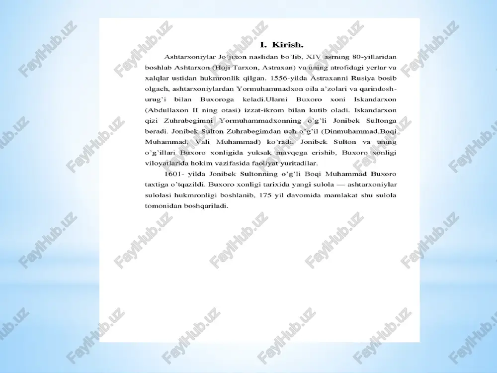 buxoro xonligida ashtarxoniylar o'rnatilishi va siyosiy tarixi - Page 2
