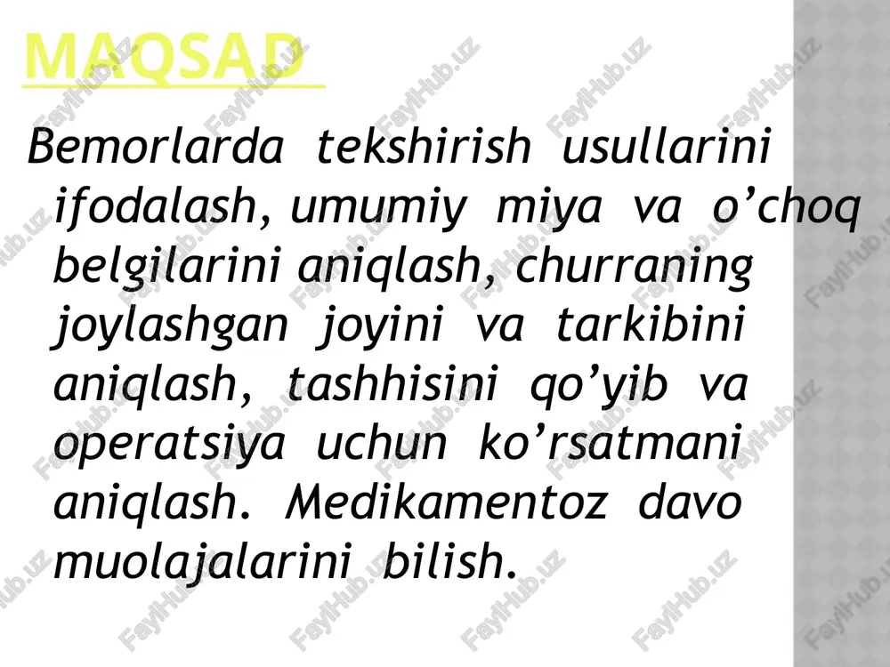 ocele) cephalocele sepramatum sranium bifida occulta bosh miya oldingi churralari boshqa churralarga nisbatan ko`proq uchraydi. oldingi 84,7% uchraydi ensa – 10,6% boshqa churralar – v 4,6% tashkil qiladi bosh miyaning tug`ma churralari 31% holatlarda kalla qutisini boshqa nuqsonlari bilan qo`shilib keladi. bosh miyaning tug`ma churralari 50% holatlarda tug`ma gidrotefaliya bilan qo`shilib keladi. bosh miyaning oldinga churralari yuz skeletining deformatsiyasi bilan uchraydi ( peshona, burun, ko`z kosasi, yuqori jag`) oksipital va gumbaz churrlarida, churra darvozasi tug`ma liqildoqlarda va suyaklarni bitish joylarida joylashadi. fronto-bazal churralar kallaning embriologik nozik joylarda joylashadi. bosh miya tug`ma churralarida umumiy simptomokomplekslar o’choqli (mahalliy, yondosh va b.sh) umumiy miya (gipertenzion) epileptik meningial dislokatsion psixopatologik (ruhiy rivojlanishdan orqada qolishi) vaqt o’tishi bilan churra qopi kattalashib boradi va gidrosefaliya bilan qo’shilib kelgan bo’lsa, churraning yorilishi va likvoreya holati kuzatiladi. aniqlanishicha bemordagi asab o’choq belgilari churraning tarkibiga (bosh miya va qorinchalar) joylashgan joyiga, kattaligiga va gidrosefaliyaning darajasiga bog’liq. bosh miya tug`ma …