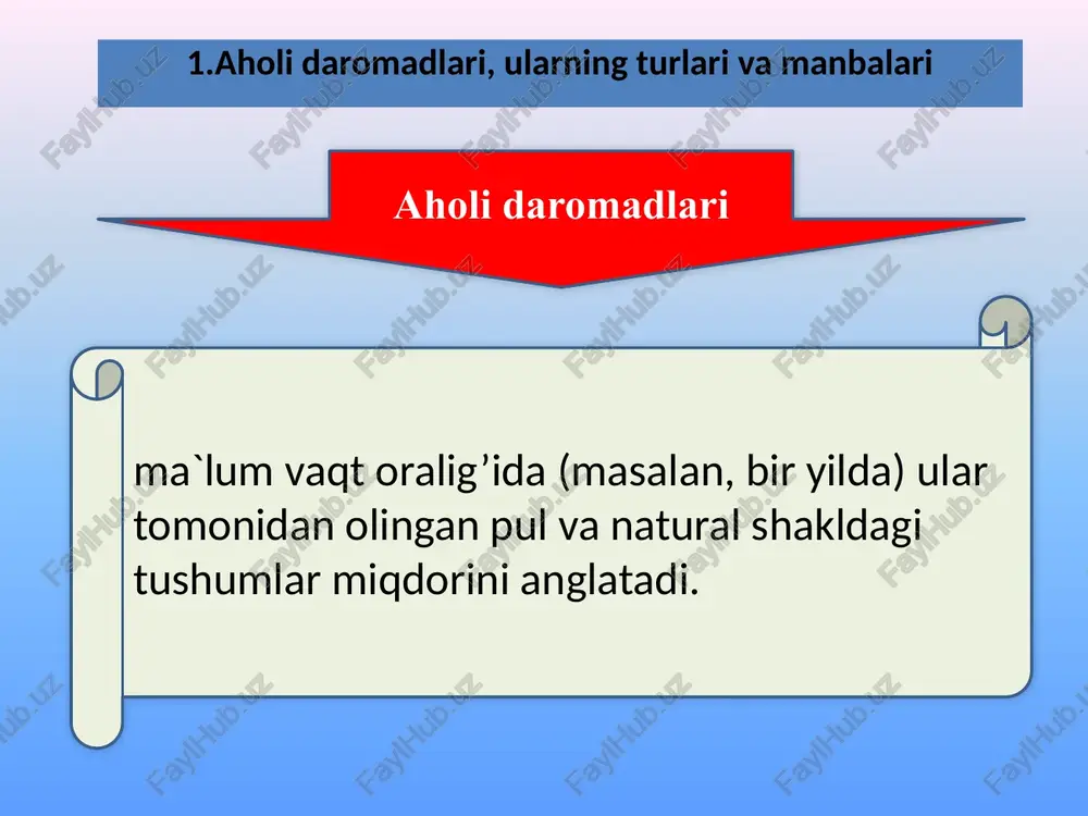 sini ifodalovchi ko‘rsatkichlar 1 tugʼilish va oʼlish darajasi hamda boshqa demografik koʼrsatkichlar 2 hayot kechirishning sanitar-gigiena jihatidan sharoitlari 3 inson erkinligi 12 4 5 6 7 8 9 10 11 oziq-ovqat tovarlarini isteʼmol qilish turar joy sharoitlari maʼlumot va madaniyat mehnat qilish va bandlik sharoitlari aholining daromadlari va xarajatlari hayot kechirish qiymati va isteʼmol narxlari transport vositalari dam olishni tashkil etish ijtimoiy taʼminot daromadlar tengsizligini keltirib chiqaruvchi umumiy omillar kishilarning umumiy (jismoniy, aqliy va estetik) layoqatidagi farqlar; taʼlim darajasi va malakaviy tayyorgarlik darajasidagi farqlar; tadbirkorlik mahorati va tahlikaga tayyorgarlik darajasidagi farqlar; ishlab chiqaruvchilarning bozorda narxlarni oʼrnatishga layoqatliligi (bozordagi hukmronlik darajasidan kelib chiqib) darajasidagi farqlar. turmush tarzi – bu kishilar (jamiyat, ijtimoiy qatlam, shaxs)ning milliy va jahon hamjamiyatidagi hayot faoliyati turi hamda usullarini aks ettiruvchi ijtimoiy-iqtisodiy kategoriya. mehnat, uni tashkil etishning ijtimoiy shakllari; turmush va bo`sh vaqtdan foydalanish shakllari; siyosiy va ijtimoiy hayotda ishtirok etish; moddiy va ma`naviy ehtiyojlarni qondirish shakllari; …
