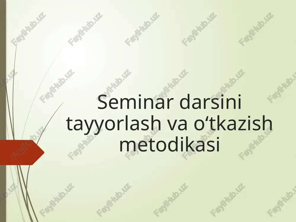 volni muhokama qilish va hokazo. seminar mashg'ulotlarida talabalar faolligini oshirishga ko'pincha to'sqinlik qiladi ba'zi kamchiliklar o'qituvchilarning o'z faoliyatida uchraydi birinchidan, bu o'qituvchining o'zi aytish istagi. bunday o'qituvchi haddan tashqari uzun kirish nutqiga ega bo'lib, u savollarni mazmunini qisqacha ochib beradigan tarzda tuzadi. bu o'quvchilarning qattiqqo'lligiga olib keladi, ularning faolligi bostiriladi. seminarda talabalarning o'zlari ko'proq gapirishlari kerak. ikkinchidan, boshqa o'qituvchi ko'pincha talabaning nutqiga aralashadi, uni noto'g'ri tarzda to'xtatadi va talaba aytgan har bir iborani qayta shakllantiradi (aniqlashtiradi). seminar rahbarining bunday xatti-harakati ma'ruzachini chalg'itadi va uning fikrlash pog'onasini buzadi. uchinchidan, savolni noto'g'ri shakllantirish va noto'g'ri shakllantirish. o'qituvchining savollari mavzuni muhokama qilish jarayonini va talabalarning javoblarini nazorat qilishning muhim vositasidir. shuning uchun har bir o'qituvchi uchun savollardan to'g'ri foydalanishni o'rganish juda muhimdir. seminar-munozara maqsad va vazifalarni belgilash. odatda o'qituvchi tomonidan amalga oshiriladigan kirish ma'lumoti muhokamaning asosiy g'oyasini belgilaydi. muammoning bayoni, muhokamaning asosiy yo'nalishlari va masalalarini yoritib berish. muammoning yechimini ishlab chiqish - muammoni …