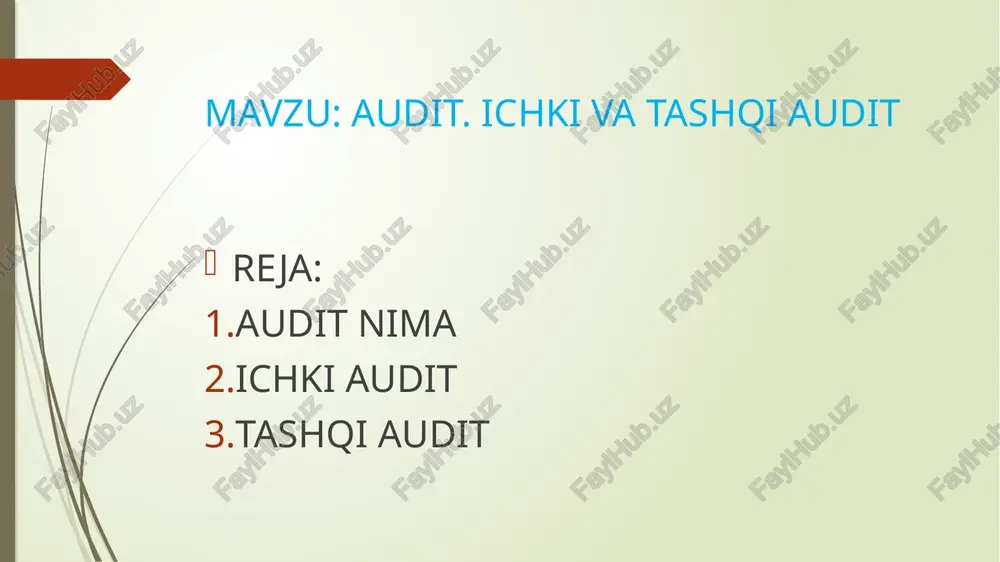 davlatlararo iqtisodiy munosabatlarni tartibga solishni taʼminlaydi. auditor firma ishida qatnashuvchi taftishchilar auditorlar deb ataladi. audit turlari: auditorlik tekshiruvi xarajatlarini hamda audit o’tkazish davrini kamaytirish maqsadida auditni quyidagi turlarga bo’linadi: tasdiqlovchi audit; tizimli-orientirlangan audit; tavakkalchilikka asoslangan audit; tasdiqlovchi audit tekshirish davomida auditor har bir xo’jalik muomalasini tekshirgan va tasdiqlagan hamda parallel ravishda hisob registrlarini tuzgan. hozirda esa bu hisob ishlarini qayta tiklash deyiladi. tizimli-orientirlangan audit mijozning ichki nazorat tizimining qay darajada ishlayotganligini tekshirishga asoslanadi. agarda ichki nazorat tizimi oqilona tashkil qilingan hamda yaxshi ishlayotgan bo’lsa, tashqi auditorlar o’z ishlarini tanlab tekshirish hamda alohida ob’ektlarni nazoratdan o’tkazish bilan cheklanadi. bu esa, albatta, auditorning ish vaqtini hamda audit jarayoniga qilinadigan xarajatlarni kamaytiradi. ammo, auditor bunday tekshiruv o’tkazishda mijozning xo’jalik faoliyati tizimi samaradorligini har jihatdan baholashi hamda korxonada yuz beradigan o’g’irlik, firibgarlik holatlarini ham inobatga olishi lozim. tavakkalchilikka asoslangan audit tavakkalchilik baland bo’lgan joyda tekshirish vaqtini ko’proq ajratish hamda past tavakkalchilik bo’lgan joyda tekshirishga …