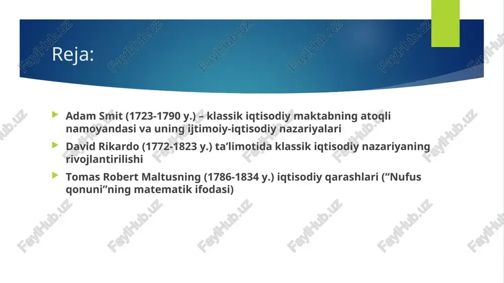 hida ajratib ko‘rsatiladi, boshqa funksiyalarga unchalik e’tibor bermadi. oltin va kumush monetalarni qog‘oz pullar bilan almashtirshning maqsadga muvofiqligini, ularni banklar cheklangan miqdorda chiqa-rishi kerakligini ko‘rsatib berdi. kreditga kapitalni faollashtirish sifatida qaraldi, lekin uning ishlab chiqarish jarayoniga nisbatan qaramlik rolini qayd etdi. pul qiymat nazariyasi a.smit qiymatni tahlil qilishda ikki xil konsepsiyadan foydalanadi: birinchi konsepsiyaga ko‘ra, tovarning qiymati uni ishlab chiqarishga sarflangan mehnati bilan aniqlanadi:qancha ko‘p mehnat sarflansa, tovar shuncha qimmat bo‘ladi, bu qoida, uningcha, faqat dastlabki bosqichlarda, “qoloq jamiyatlarda” amal qiladi; ikkinchi konsepsiyaga ko‘ra, tovar qiymati barcha ishlab chiqarish omillari, ya’ni mehnat, kapital, yer ishtirokida yaratiladi, shunga muvofiq, tovar qiymati mehnat xarajatlaridan, foyda va yer rentasidan tashkil topadi, ya’ni ishlab chiqarish xarajatlari bilan aniqlanadi, bu konsepsiya mehnat qiymatning yagona manbai bo‘lishidan to‘xtagan, kapitalistik tovar ishlab chiqarish sharoitida amal qiladi. (birinchi konsepsiyaga ko‘ra, qiymatning mehnat nazariyasi a.smit qarashlarining asosini tashkil etadi: qiymat mehnat bilan aniqlanadi, tovarlarni ayirboshlash unda mujassamlashgan mehnatga muvofiq …