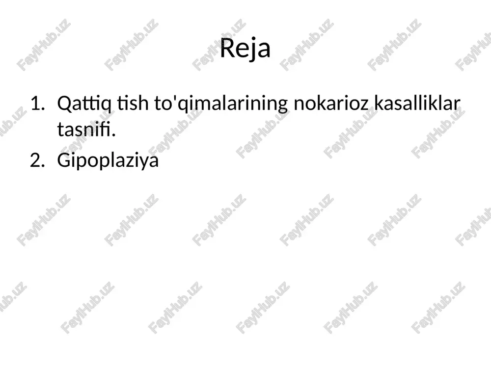 03.8) giperesteziya. tish jarohatlari: - (s03.2) tishlarning ko'karishi; - (s02.5) tish sinishi. emal va dentinning gipoplaziyasi - bu tishning qattiq to'qimalarining qaytarilmas shikastlanishi, emal va dentinning shakllanishi va rivojlanishi jarayonlarining buzilishida namoyon bo'ladi. gipoplaziya turlari klinik kechishiga ko'ra emal gipoplaziyasining bir necha shakllari ajratiladi: emal rangining o'zgarishi (dog'li shakl) qattiq tish to'qimalarining tuzilishidagi o'zgarishlar: to'lqinsimon, nuqtali, yivli emal etishmasligi (aplaziya) gipoplaziya diagnostikasi shikoyatlar. -ko'rinishda namoyon bo'ladigan estetik nuqson: -tishlar yuzasida oq, sarg'ish-jigarrang dog'lar; -tishning shaffofligi va rangi o'zgarishi; -nuqta pigmentatsiyasi; -tish tojining shaklidagi o'zgarishlar. patogenez homilador ayolning tanasida va yosh bolalarda tishlarning shakllanishi va mineralizatsiyasi davridagi metabolik jarayonlarning buzilishi tish emalining va dentinning pishib etishida anomaliyalarning rivojlanishiga olib keladi. tizimli buzilishlar (ayniqsa, fosfor-kaltsiy almashinuvi) va mahalliy ta'sirlar (travmatik va toksik) natijasida ameloblastlar va odontoblastlarning qaytarilmas shikastlanishi yuzaga keladi. gipoplaziya diagnostikasi shikoyatlar. harorat, mexanik va kimyoviy qozg’atuvchilardan kelib chiqadigan og'riq, ular yo'q qilinganidan keyin pg’riq o'tib ketadi. patogenez. og'ir va kamdan-kam …