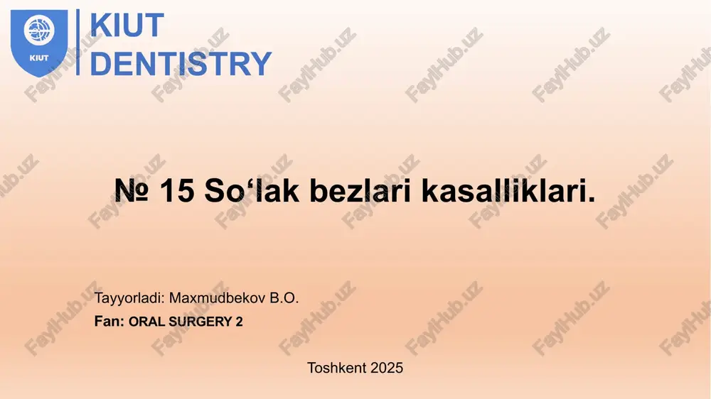 mm, eni 42–74 mm, qalinligi 22–45 mm gacha yetadi. quloq oldi so‘lak bezida tashqi, old va orqa yuzalari, yuqori va pastki qutblari farqlanadi kiut dentistry pastki jag‘ osti so‘lak bezi anatomiyasi va tuzilishi. kiut dentistry jag‘ osti so‘lak bezi (glandula submandibularis) kattaligi jihatidan quloq oldi bezidan so‘ng ikkinchi o‘rinda turadi. og‘irligi 10 g gacha boradi. bez cho‘zinchoq tuxum shakliga ega bo‘lib, jag‘ osti uchburchagi (trigonum submandibulare), jag‘ tanasi va qo‘sh qorinli (m. digastricus) mushak orasida joylashgan. bez yaxshi rivojlangan kapsula (xalta) bilan o‘ralgan. bezning lateral, medial va pastki yuzalari farqlanadi. bez o‘zining tashqi cheti bilan pastki jag‘ning tana qismiga tegib turadi, medial cheti esa m. styloglossus va m. hyoglossusga yondashadi. tashqi tomondan teri va teri osti yog‘ qavati bilan qoplangan. bez nayi (ductus submandibularis wartoni) til ostida til yuganchasi (frenulum sublingualis)ning ikki yonidagi so‘rg‘ichlar (caruncula sublingualis)ga ochiladi. til osti bezi anatomiyasi. kiut dentistry til osti bezi (glandula sublingualis) yirik so‘lak …