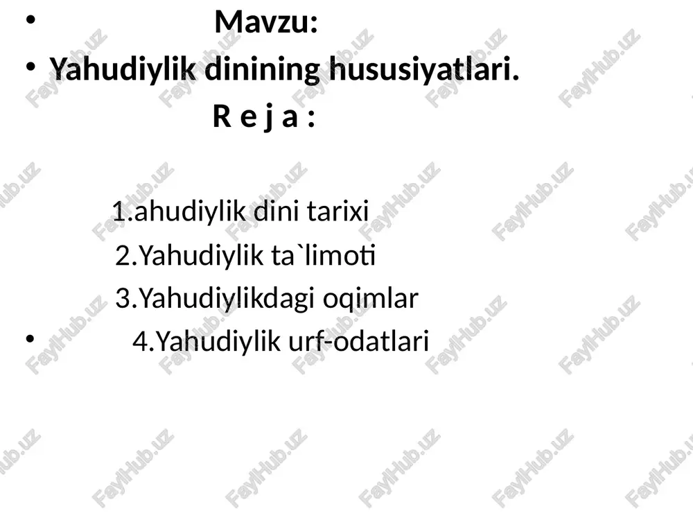 podshoh dovud payg’ambar davrida yashagan ruhoniy saduq nomi bilan bog’liq. ko’plab mansabdor ruhoniylar saduqiy bo’lganlar. ular diniy ishlarda faqat qonun (musoning besh kitobi)ni tan olganlar. qonunda ruhoniylar, qurbonliklar, ibodat haqida so’z boradi, lekin oxirat va qiyomat haqida hech narsa deyilmagan. shuning uchun saduqiylar qiyomatda o’lganlarning qayta tirilishini tan olmaganlar. esseylar esseylar, quddusdagi ko’pgina ruhoniylar ulardan talab qilganidek yashamas edilar. undan tashqari rimliklar ba’zi diniy mansablarga musoning qonuniga muvofiq, munosib bo’lmagan shaxslarni tayinlagan edilar. buni ko’rgan bir guruh ruhoniylar quddusda ibodat qilish va qurbonlik qilish qonunga to’g’ri kelmay qoldi deb hisobladilar. ular quddusni tashlab, yahudiy sahrolariga chiqib ketdilar va o’sha erda o’z jamoalarini tashkil qildilar. ularni esseylar deb atashdi. esseylar xudo tomonidan yuboriladigan halaskor – messiyaning kelishi va quddusni tozalashini kutib, ibodat qilib yashar edilar. sionizim yahudiylikdagi yangi oqimlardan biri sionizmdir. bu nom quddusdagi sion tog’i nomidan olingan. bu oqim avstraliyalik yahudiy jurnalist t.gerlstning “yahudiylar davlati” risolasi asosida tuzilgan. bu oqimning …