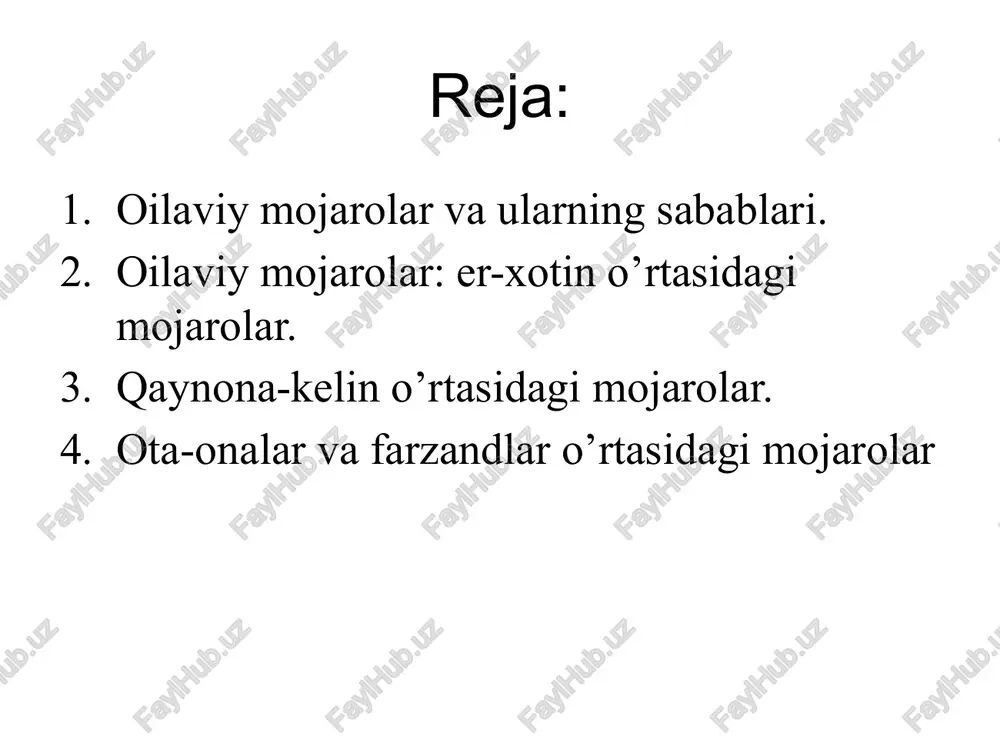 veradi. ajratuvchi nizolar (chegaralanmagan nizolar ham deyiladi) yuzaga keltirgan sabablar bevosita er-xotinlarning o‘zaro munosabatlari doirasidan tashqaridagi omillarga bog‘liq bo‘ladi. ularning sababchilari va ishtirokchilari ba’zan er-xotindan tashqari uchinchi odam bo‘lishi mumkin, ularning hal etilishi ham erxotinlarning o‘zlarigagina emas, balki shu uchinchi (boshqa) odamga bog‘liq bo‘ladi. bularning oqibatida nizolarni yanada kuchayishi, sonining ortishi kuzatiladi nizo ko‘lami ma’lumot manbayidan uzoqlashib, undan xabardor bo‘lgan va unga jalb etilgan ishtirokchilar soni ortib borgan sari kengayib boraveradi. er yoki xotin bir-birlari bilan urishib qolganlaridan so‘ng bu haqda uchinchi bir odamga gapiradigan bo‘lsa, imkon qadar shu nizoda o‘zini aybsiz, haq qilib ko‘rsatishga, shu uchinchi odamni uning manfaatlarini himoya qilishiga og‘dirib olish maqsadida bir yoqlama gapiradi. bunda subyekt foydalanadigan gap-so‘zlar, ohang, imo-ishora, mimika, urg‘u va boshqalar deyarli barcha verbal va noverbal vositalar ro‘y berib o‘tgan hodisa (nizo-janjal)ning asl holatiga qaraganda bo‘rttiribroq idrok etilishini ta’minlaydi. konstruktiv nizolar aksariyat hollarda er-xotin o‘rtasida yuzaga kelishi mumkin bo‘lgan qarama-qarshiliklarning hal etilishi, ularning …