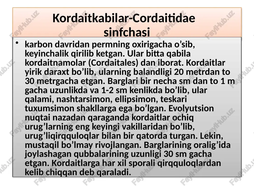 and bo’yli, ayrimlari esa gigant daraxtlardan iborat . masalan kaliforniyada o’suvchi doim yashil sekvoyya (sequoia sempervirens). bu daraxtga indeyslarning yo’lboshlovchisi sekvoyya sharafiga, uning nomi berilgan. balandligi 110 m gacha, poyasining diametri esa 10 m gacha etgan. meksika taksodiumi-taxodium muronatum poyasining diametri 16 m. parklarda eng manzarali daraxt hisoblanadi. mamont daraxti-sequoidendron gigantium poyasining yo’g’onligi esa 12 m ga etgan. mamont daraxtlaridan ayrim turlarining 3000-5000 dan ziyod yoshda ekanligi aniqlangan. qaraqaykabilar orasida yoshi jihatidan eng kattasi shimoliy amerika qarag’ayi (pinus congaeva) sanaladi. nevida sharqida topilgan daraxtning yoshi taxminan 4900 yoshga teng deb aniqlangan. sinfcha vakillarining barglari asosan ignasimon yoki tangachasimon. eng yirik ignasimon barg shimoliy amerikada o’suvchi botqoq qarag’ayi (pinus palustris) niki bo’lib, uning uzunligi 45 sm ga etadi. qarag’aykabilar asosan shamol yordamida changlanuvchi o’simliklar bo’lganligi sababli erkaklik (changchi) qubbalarida hosil bo’lgan changlar havo oqimi bilan urg’ochi (urug’chi) urug’ kurtagining chang yo’li orqali chang kamerasiga borib tushadi. changlanishdan so’ng ma'lum vaqt o’tgandan …