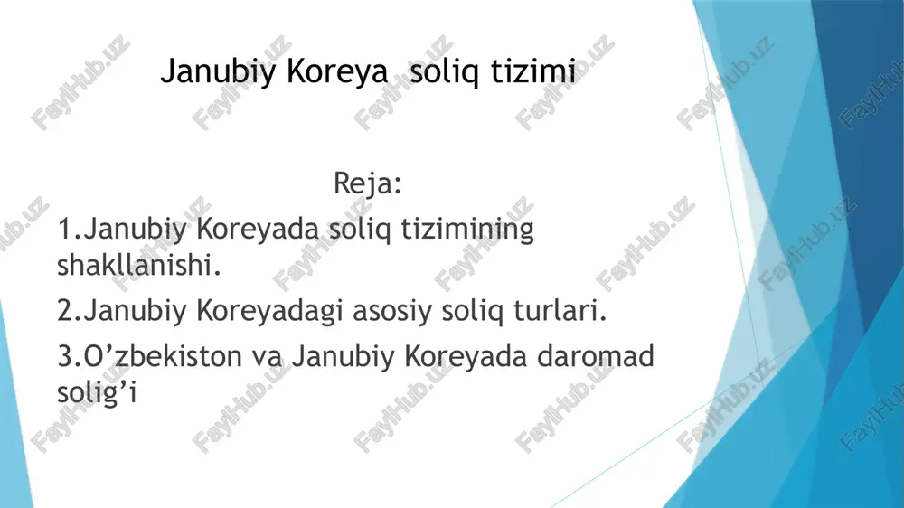 larga yoki boshqa shaxslarga berilgan meros va sovg‘alar uchun olinadigan soliq. 50% ijtimoiy sug'urta soliq ishchilar va ish beruvchilar tomonidan to‘lanadigan soliq bo‘lib, bu mablag‘lar sog'liqni saqlash, pensiya va boshqa ijtimoiy ta'minot dasturlariga yo‘naltiriladi.19.75%(kompaniyalar uchun 10.35%,xodimlar uchun 9.4% qishloq taraqqiyoti uchun maxsus soliq soliq to’lovchi: a.qimmatli qog’ozlar bilab operatsiya bo’yicha soliq to’lovchilar b.qabul qilish solig’i va dam olish uchun soliq to’lovchilari c.umumiy ko’chmas mulk solig’i bo’yicha soliq to’lovchilar soliq bazasi soliq stavkalari ro’yxatga olingan aktsiyalarning transfer narxi 0,15% to’lanadigan shaxsiy iste’mol solig’i 10% to’lanishi kerak bo’lgan ko’chmas mulk solig’ 20% dam olish uchun soliq to’lanadi 20% ta’lim solig’i soliq to’lovchilar soliq bazasi soliq stavkasi moliya va sug’urta biznesi bilan shug’ullanuvchi shaxslar yalpi tushum 0,5% shaxsiy iste’mol solig’i bo’yicha soliq to’lovchi “yakka tartibdagi iste’mol solig’i to’g’risida”gi qonunga muvofiq to’lanadigan iste’mol solig’i summasi 30% transport-energetika,atrof-muhit solig’i bo’yicha soliq to’lovchi transport-energetika,atrof-muhit to’lanadigan soliq summasi 15% spirtli ichimliklar solig’i bo’yicha soliq to’lovchi spirtli ichimliklar …