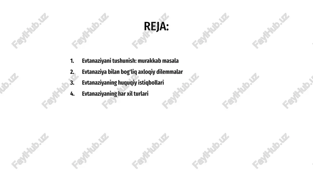 shaxsiy huquqlar va axloqiy mulohazalarni muvozanatlash bilan kurashmoqda. evtanaziyaning huquqiy istiqbollari ko'pincha qonunchilikka ta'sir ko'rsatadigan madaniy qadriyatlarni aks ettiradi. ba'zi mamlakatlar yordam bilan o'lishga ruxsat berishadi, boshqalari esa qat'iy taqiqlarni qo'llab-quvvatlaydi, bu esa butun dunyo bo'ylab qarama-qarshi huquqiy landshaftlarga olib keladi. evtanaziya qonunlarini shakllantirishda sud qarorlari muhim rol o'ynaydi. sudlar ko'pincha konstitutsiyaviy huquqlarni sharhlaydi, bu esa shifokorlar yordami bilan o'z joniga qasd qilish va faol evtanaziya bilan bog'liq rivojlanayotgan standartlarga olib kelishi mumkin. salavha evtanaziya turli xil turlarini o'z ichiga oladi, birinchi navbatda ixtiyoriy, ixtiyoriy va ixtiyoriy bo'lmagan toifalarga bo'linadi. har bir tur bemor roziligining turli darajalarini va axloqiy oqibatlarni aks ettiradi. 1 ixtiyoriy evtanaziya bemorning aniq roziligi bilan, ko'pincha terminal kasallik stsenariylarida sodir bo'ladi. majburiy evtanaziya roziliksiz sodir bo'lib, chuqur axloqiy tashvishlar va axloqiy dilemmalarni keltirib chiqaradi. 3 ixtiyoriy bo'lmagan evtanaziya o'z istaklarini ifoda eta olmaydigan bemorlarni, masalan, komada bo'lganlarni o'z ichiga oladi. ushbu tur bemorning huquqlari va qadr-qimmatini …