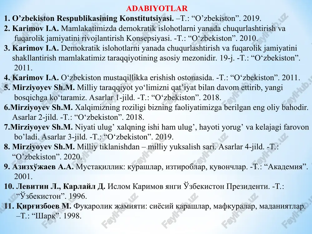 respublika boshqaruvi shaklidagi davlatlarda davlat va hukumat rahbari. odatda prezident ijro etuvchi hokimiyat boshlig’i hisoblanib, davlatning ichki va tashqi siyosatida xalq nomidan ish yuritadi. jahonda birinchi prezidentlik boshqaruvi xviii asr oxirida aqshda joriy qilingan. o’zbekistonda prezidentlik boshqaruvi ilk bor 1990-yil 24-martda joriy qilingan bo’lib, o’zbekiston prezidenti butun o’zbekiston fuqarolari tomonidan umumiy, teng va to’g’ridan to’g’ri saylov prinsipi asosida saylanadi. vazirlar mahkamasi – ba’zi davlatlarda, shu jumladan, o’zbekistonda hukumat – ijro etuvchi hokimiyatning nomi. konstitutsiyamizning xx-bobi, 98-moddasida vazirlar mahkamasining vakolatlari belgilab berilgan. vazirlar mahkamasi iqtisodiyotning, ijtimoiy va ma’naviy sohaning samarali faoliyatiga rahbarlikni ta’minlaydi. vazirlar mahkamasi davlat boshqaruv idoralari tizimiga va o’zi tashkil etadigan xo’jalik boshqaruvi muassasalariga boshchilik qiladi, ularning hamjihatlik bilan faoliyat ko’rsatishini, hamda o’zbekiston respublikasi oliy majlisi tomonidan qabul qilingan qonunlarning ijrosini ta’minlaydi. 2005-yilda vazirlar mahkamasi rahbari – bosh vazir lavozimi joriy etildi. 2007-yilda o’zbekiston respublikasi konstitutsiyasidan mamlakat prezidenti bir vaqtning o’zida ijro etuvchi hokimiyat boshlig’i, ya’ni vazirlar mahkamasining raisi …