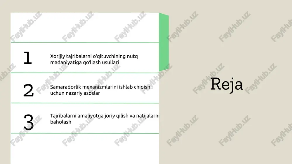 tajribalar asosida kanada va avstraliya o'qituvchilarning nutq madaniyatining rivojlanishi uchun maxsus treninglar va metodikalar joriy etilgan. natijalar ko'rsatadiki, psixologik tayyorgarlik va kommunikatsiya texnikalari o'qituvchilarning nutq madaniyatini oshirishda muhim rol o'ynaydi, bu esa o'quvchilarning qiziqishini va anglashuvini yaxshilaydi. o'qituvchilar uchun amaliy tavsiyalar: muntazam treninglar, zamonaviy texnologiyalarni qo'llash va nutq uslubini takomillashtirish orqali nutq madaniyatini rivojlantirish mumkin. xorijiy tajribalarni o'z tajribamizga moslashtirish uchun aniqlik, muvofiqlik va samimiylik elementlarini ustuvor qilib, o'qituvchilar o'zaro samarali aloqalarni rivojlantirishi mumkin. xorijiy tajribalar: amaliy misollar samaradorlik mexanizmlari — bu o'qituvchi nutq madaniyatida samarali muloqot, motivatsiya va interaktiv aloqalarni ta'minlovchi psixologik va pedagogik jarayonlardir. nazariy asoslar kommunikatsiya nazariyalari, motivatsiya va psixologik yondashuvlarni o'z ichiga oladi; vygotskiy rivojlanish teoriyasi va kommunikatsiya modellari misol bo'la oladi. finlandiya va janubiy koreyada pedagogik strategiyalar samaradorlik mexanizmlarini kuchaytirishga qaratilgan bo'lib, dialog, motivatsiya va talaba ishtirokini rivojlantirishga yordam beradi. nazariy asoslar: samaradorlik mexanizmlari samaradorlik mexanizmlari turli xil bo'lib, ularning asosiy turlari quyidagilardan iborat: motivatsiya …