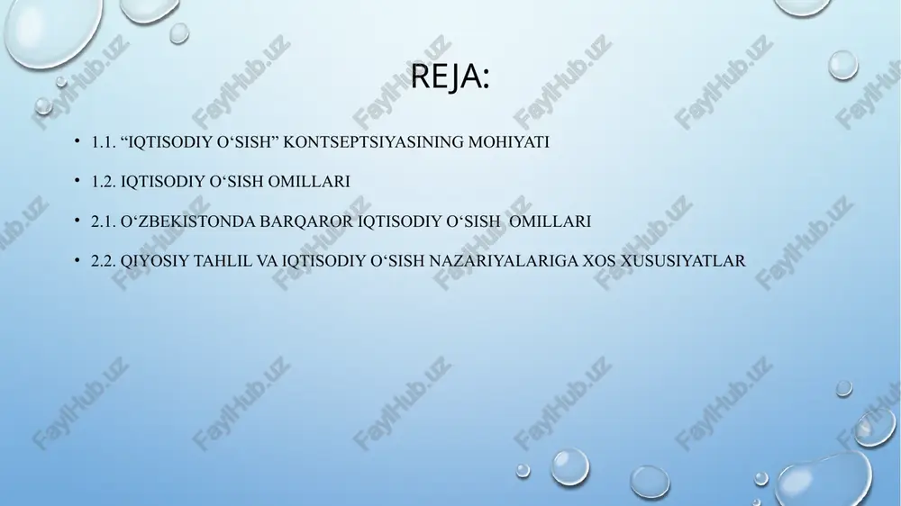 a yaimning real o‘sishi asosiy mezonlardan biri hisoblanadi. mamlakat iqtisodiyotida yaratilgan yaim ishlab chiqarish omillari — yer, kapital va mehnat resurslari o‘zaro ta’siri natijasida shakllanadi. bu omillar iqtisodiy o‘sishning miqdoriy omillari deb ataladi. ishlab chiqarishga ushbu omillarni kengroq jalb etish hisobiga yuz beradigan o‘sish ekstensiv o‘sish deb yuritiladi. bundan tashqari, iqtisodiy o‘sishning sifat omillari ham mavjud bo‘lib, ularga mehnat, kapital va tabiiy resurslarning samaradorligi, texnologik yangilanish, boshqaruv madaniyati va inson kapitalining rivojlanishi kiradi. ushbu omillar asosida ro‘y beradigan o‘sish intensiv iqtisodiy o‘sish deb ataladi. ishlab chiqarish resurslarining cheklanganligi ekstensiv o‘sish imkoniyatlarini chegaralaydi. shu sababli, resurslar taqchilligi sharoitida intensiv o‘sish yanada samaraliroq hisoblanadi. fan-texnika taraqqiyoti, raqamli iqtisodiyotning rivojlanishi, innovatsion ishlab chiqarish va yuqori texnologiyalarning joriy etilishi intensiv iqtisodiy o‘sishni jadallashtiruvchi omillar sifatida namoyon bo‘lmoqda. keyingi yillarda iqtisodiy o‘sish nafaqat ishlab chiqarish hajmining ortishi, balki bir qator ijtimoiy ko‘rsatkichlar orqali ham baholanmoqda. jumladan, bandlik darajasining oshishi, aholining real daromadlarining ortishi, chakana savdo …