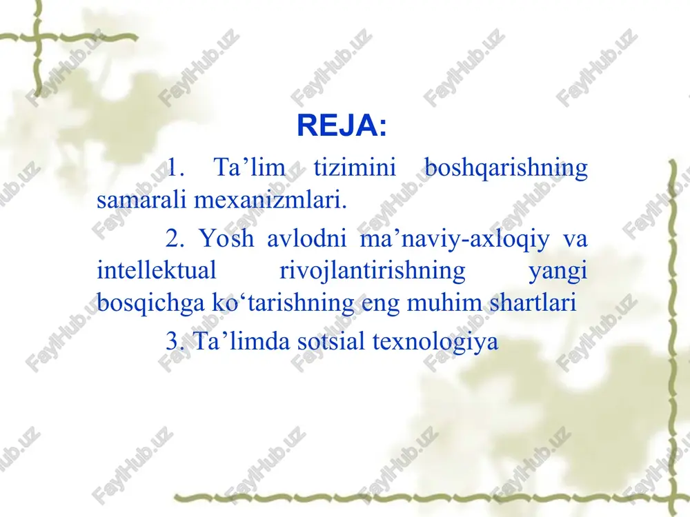 isbotladi boshqaruv uslublari. boshqaruv uslubi - bu ish uslublarining to‘plami bo‘lib, u o‘zining faoliyatida ushbu boshqaruv apparatini qo‘llaydi. menejment uslubi - bu rahbarni shaxsiy sifatlarining to‘plami, rahbarni qo‘l ostidagilar bilan munosabati, rahbarning o‘z faoliyatida ishlatadigan uslubi va yo‘llari, rahbarning xodimlarni amalda bilishidir. boshqaruv uslubi boshqaruv usulidan kelib chiqadi. boshqaruv usuli - bu boshqaruv faoliyatini amalga oshiruvchi usul va yo‘llarning to‘plamidir. boshqaruvning uchta uslubi keng tarqalgan: avtoritar (direktiv) uslubda rahbar o‘z irodasini qo‘l ostidagilarga ma’muriy kuch vositasida o‘tkazishga intiladi, ya’ni majburlash, qo‘rqitish, rag‘batlantirish va boshqa chora-tadbirlardan foydalanadi. liberal (erkin ish yuritish) uslub rahbarning o‘z qarorlarini taveiyalar ko‘rinishida berishi, xodimlarning ishiga kamroq aralashishi bilan tavsiflanadi. bunda rahbar vositachi sifatida faoliyat ko‘rsatadi, xodimlariga keng doirada mustaqillik, to‘la erkinlik berish bilan bir qatorda, ularning harakatlariga kam e’tibor beradi va nazoratni sustlik bilan amalga oshiradi. demokratik (kollegial) uslubda rahbar o‘z faoliyatini o‘zining jamoasi a’zolariga tayangan holda, jamoa fikrini inobatga olib amalga oshiradi. boshqaruv vakolatlari, faoliyat …