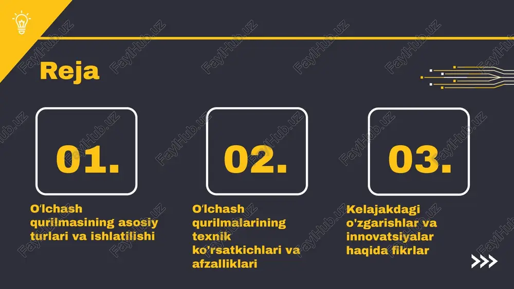 rasida glikozometr va oksimetre mavjud. ushbu qurilmalar sog'liqni saqlash sohasida bemorlarning holatini kuzatish uchun juda muhimdir. har bir qurilma o'z sohasida katta ahamiyatga ega. kimyoviy o'lchash qurilmalari aniq o'lchovlar orqali ilmiy tadqiqotlarni qo'llab-quvvatlaydi, biologik o'lchash qurilmalari esa bemorlarni davolash va monitoring qilishda muhim rol o'ynaydi. photo by ej yao on unsplash oʻlchash qurilmalarining texnik ko'rsatkichlari oʻlchash qurilmalarining texnik ko'rsatkichlari, o'lchov jarayonining aniqligi va samaradorligini belgilovchi muhim omillardir. ular o'lchash natijalarining ishonchliligini oshiradi va qurilmaning ishlashini yaxshilaydi. • o'lchash aniqligi: o'lchash jarayonida olingan natijalar va haqiqiy qiymat o'rtasidagi farqni bildiradi. aniqlik yuqori bo'lsa, natijalar ishonchliroq bo'ladi. • o'lchash oralig'i: o'lchash qurilmasining qamrab oladigan qiymatlar diapazoni. bu ko'rsatkich o'lchovning maksimal va minimal qiymatlarini belgilaydi. • o'lchov tezligi: o'lchash jarayonining qanchalik tez amalga oshirilishini ko'rsatadi. tezlik yuqori bo'lsa, ko'proq ma'lumot olish imkoniyati mavjud bo'ladi. photo by scott blake on unsplash oʻlchash qurilmalarining afzalliklari oʻlchash qurilmalari samaradorlik va foyda nuqtai nazaridan juda muhimdir. ular …