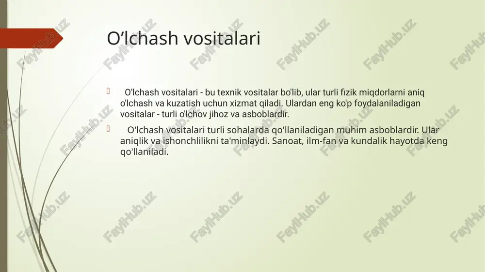 hki oʻlchamlari, pastki jagʻlari bilan esa tashqi oʻlchamlari oʻlchanadi. sh. bilan oʻlchangan qiymatning butun sonlari shtanga boʻlinmalaridan, millimetr ulushlari esa ramkadagi kokiusdan hisoblanadi. shahrining oʻlchash aniqligi 0,1—0,05 mm, oʻlchash chegarasi 2000 mm gacha. e’tiboringiz uchun rahmat image1.jpeg image2.jpeg image3.jpeg image4.jpeg