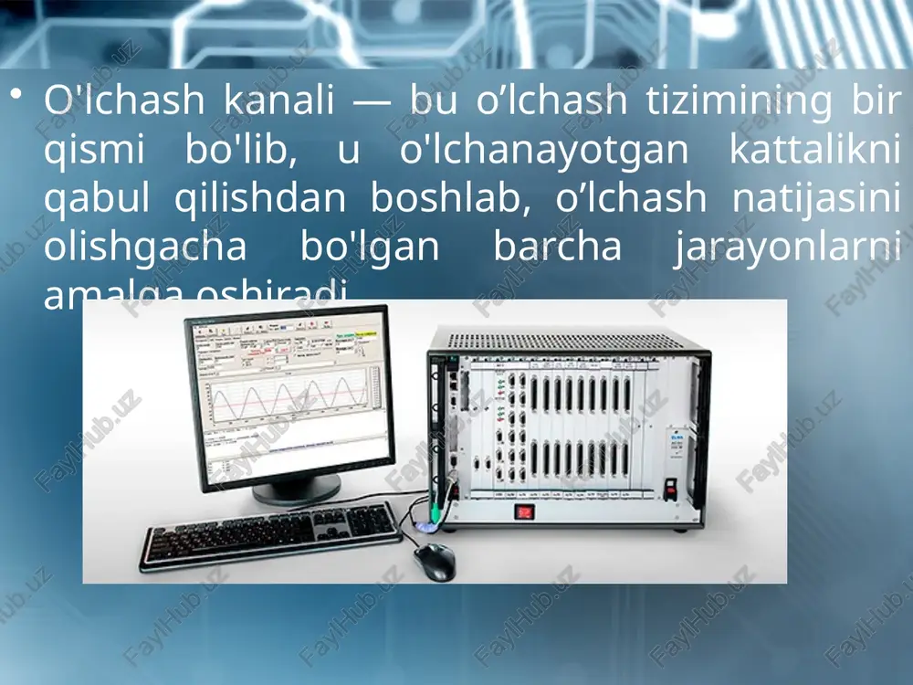 lchash komponenti — bu o‘zining metrologik xususiyatlari alohida tartibda belgilangan o‘lchash vositasi. masalan, o‘lchash o‘zgartirgich, analog kirish-chiqish moduli, o‘lchash kommutatori, analog filtr va shu kabilar. image2.jpeg image3.jpeg image4.jpeg image5.jpeg image6.jpeg image7.jpeg image8.jpeg image1.jpeg /docprops/thumbnail.jpeg