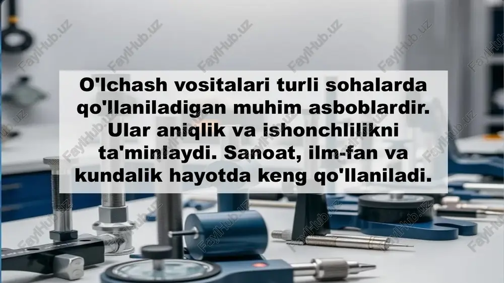 ash uchun ishlatiladigan o'lchov idishidir. pipetka pipetka — suyuqliklarni aniqlik bilan o'lchash va ko'chirish uchun ishlatiladigan laboratoriya asbobidir. byuretka byuretka — suyuqliklarni aniqlik bilan o'lchash va qo'shish uchun ishlatiladigan laboratoriya asbobidir. e’tiboringiz uchun raxmat. image6.png image11.png image7.png image8.png image9.png image10.png image12.png image13.png image14.png image15.png image16.png image2.png image3.png image4.png image5.png /docprops/thumbnail.jpeg