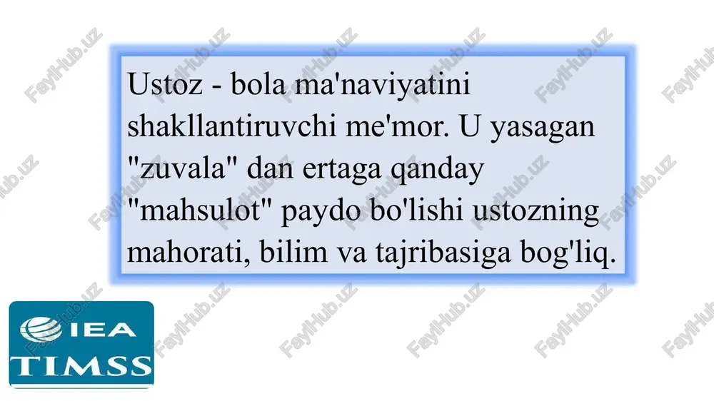 ? narvonning eng quyi pog’onasidan sakrash kerak. — avtobusda 15 yo’lovchi ketayotgan edi. birinchi bekatda 3 yo’lovchi chiqdi, keyingi bekatda 2 yo’lovchi tushib qolib, 4 yo’lovchi chiqdi, keyingi bekatda 4 yo’lovchi tushib 7 yo’lovchi chiqdi, keyingi bekatda esa 1 yo’lovchi tushib 6 yo’lovchi chiqdi. avtobus necha bekat yurdi? 4 bekat. o’rdaklar qator bo’lib suv ichgani ketishayotgan edi. ulardan biri oldinga qarab 7 ta boshni ortiga qarab 12 ta panjani ko’rdi. o’rdaklar nechta? 4 ta. 7 bosh 7 o’rdak, 12 panja 6 o’rdak, qaragan o’rdak bilan xisoblanganda shuncha chiqadi. professor do’stlarini o’zining maxsus salati bilan mehmon qilishni niyat qildi. buning uchun unga: 3 ta bulg’or qalampiri va huddi shuncha pomidor, pomidorlardan ko’ra kamroq, ammo piyozdan ko’proq bodring kerak bo’ladi. professor jami bo’lib necha dona turli xil sabzavotlar ishlatadi? qafasda 3 ta quyon bor edi. uchta qizcha ularga bittadan quyon berishlarini so’rashdi. ularga so’raganlaridek bittadan quyon berildi. lekin baribir qafasda bitta quyon …