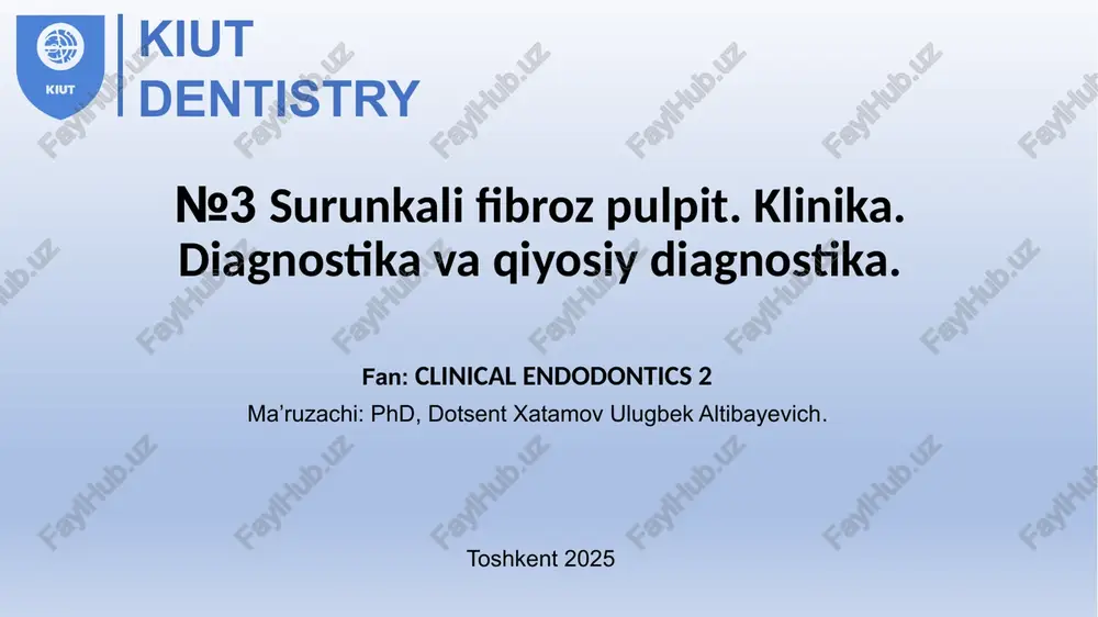 gil og'riq va kichik qon ketishiga olib keladi, bu asta-sekin pasayadi. perkussiyaga reaktsiya odatda og'riqsizdir. pulpaning elektr qo'zg'aluvchanligi pasayadi. surunkali fibroz pulpit 1 - odontoblast qatlami yupqalashgan; kollagen tolalarining fibrozi ; 3 - tomir devorlarining gialinozi shikoyatlar: sabab bartaraf etilgandan so'ng darhol o'tmaydigan harorat va kimyoviy tirnash xususiyati beruvchi og'riqlar uchun. ko'pincha bemor hech qanday shikoyat qilmaydi va og'iz bo'shlig'ini tozalash paytida surunkali fibroz pulpit aniqlanadi. bu ba'zi kariyes bo'shliqlarining joylashishi (masalan, subgingival) tirnash xususiyati beruvchi moddalarga kirish imkoni yo'qligi, shuningdek yaxshi drenaj mavjudligi (tish bo'shlig'i bilan aloqa) bilan izohlanadi. pulpitning surunkali shakllarida o'z-o'zidan paydo bo'ladigan og'riqlar haqida shikoyatlar yo'q va faqat surunkali jarayonning kuchayishi paytida paydo bo'ladi. ob'ektiv ravishda: chuqur karioz bo'shliq tish bo'shlig'i bir nuqtada ochiladi, uni tekshirish juda og'riqli agar kasal tish plomba ostida bo'lsa, ikkinchisi olib tashlangandan so'ng, ko'pincha tish bo'shlig'i bilan og'riqli aloqani aniqlash mumkin. dentinoemal chegarasi bo'ylab zondlash odatda og'riqsizdir, shuning uchun nekrektomiya karioz …