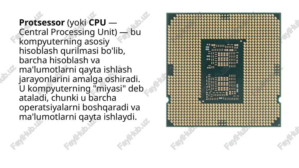 - tugash: protsess ishini tugatganda, u tugash holatiga o'tadi, bu esa uning resurslarini qaytarishni anglatadi. 3. kontekstni almashish. kontekstni almashish — bir protsessdan ikkinchisiga o'tganida, protsessorning bajarilayotgan vazifasini (kontext) saqlash va yangi protsess uchun qayta tiklash jarayonidir. bu jarayonda quyidagilar amalga oshiriladi: - kontekstni saqlash: joriy protsessning xotira holatini, protsessor registrlarini va boshqa ma'lumotlarni saqlab qo'yish. - kontekstni tiklash: yangi protsessni ishga tushirish vaqtida uning oldingi holatini qayta tiklash. kontekstni almashish operatsion tizimlarning ko'p vazifali ishlashida dosh berish jarayoni bilan bog'liq bo'lib, bu jarayon uzluksiz bo'lib, protsessorning samaradorligini ta'minlaydi. 4. protsesslararo bog'lanish va sinxronizatsiya. protsesslararo bog'lanish — bir nechta protsesslar o'rtasida ma'lumot almashish va o'zaro aloqa jarayonidir. u quyidagi usullar orqali amalga oshiriladi: - xotira bo'limlari: protsesslar umumiy xotiradan foydalanishi mumkin (masalan, umumiy xotira maydonlari). - xabarlar almashinuvi: protsesslar o'rtasida xabarlar yoki signal yuborish orqali aloqa o'rnatish. sinxronizatsiya esa, bir nechta protsesslar o'rtasida resurslarga kirishni va ma'lumotlarni idora qilishda ziddiyatlardan …