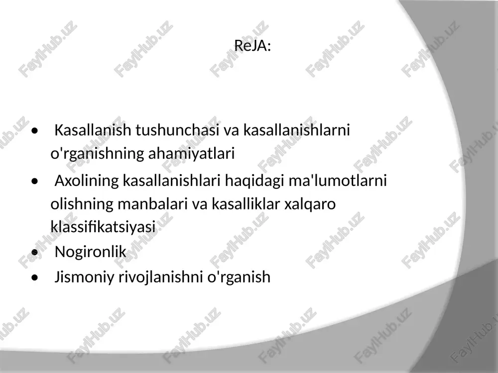 ar kasalliklar bilan kasallanish. ulimga sabab bulgan kasalliklar bilan kasallanish. • umumiy kasallanishlarni o'rganishning asosiy manba'laridan biri, aholi orasida o'tkaziladigan profilaktik va maqsadli tibbiy ko'riklar hamda dispanser kuzatuvlaridir. bu usul orqali yashirin kechuvchi, oldindan ma'lum bo'lmagan yoki aholini faol ravishda tibbiy yordam olish uchun murojaat etishga majbur qilmagan surunkali kasalliklar aniqlanadi. • ayrim kasalliklarni qanchalik tarqalganligini o'rganishda o'lim sabablari statistikasi ham katta ahamiyatga ega, chunki ayrim hollarda qo'qisdan o'lim natijasida, patalogoanatomlar bemorning hayoti davomida qayd etilmagan, yangi kasalliklarni aniqlaydi, ular o'z navbatida, kasallanishlar haqidagi ma'lumotni yanada to'ldiradi. • birlamchi tibbiy ma'lumotlarni jamlash, hisoblash va aholi orasidagi kasallanishlarni ilmiy statistik tahlil qilish maxsus tuzilgan kasalliklar, shikastlanishlar va o'lim sabablari klassifikatsiyasi mavjud (10-qayta ko'rilgan xalqaro klassifikatsiya, 1993 yil 10-yanvar). bemorni davolayotgan va kasallikni ro'yxatga olgan vrach kasallikni belgilashda, unga to'g'ri tashxis qo'yishda klassifikatsiyadan foydalanadi. 10-qayta ko'rilgan ""kasalliklar, shikastlanishlar va o'lim sabablarini xalqaro klassifikatsiyasi" 21-ta sinfdan iborat. kasallanish ko'rsatkichlarini tahlili aholini umumiy kasallanishlari …