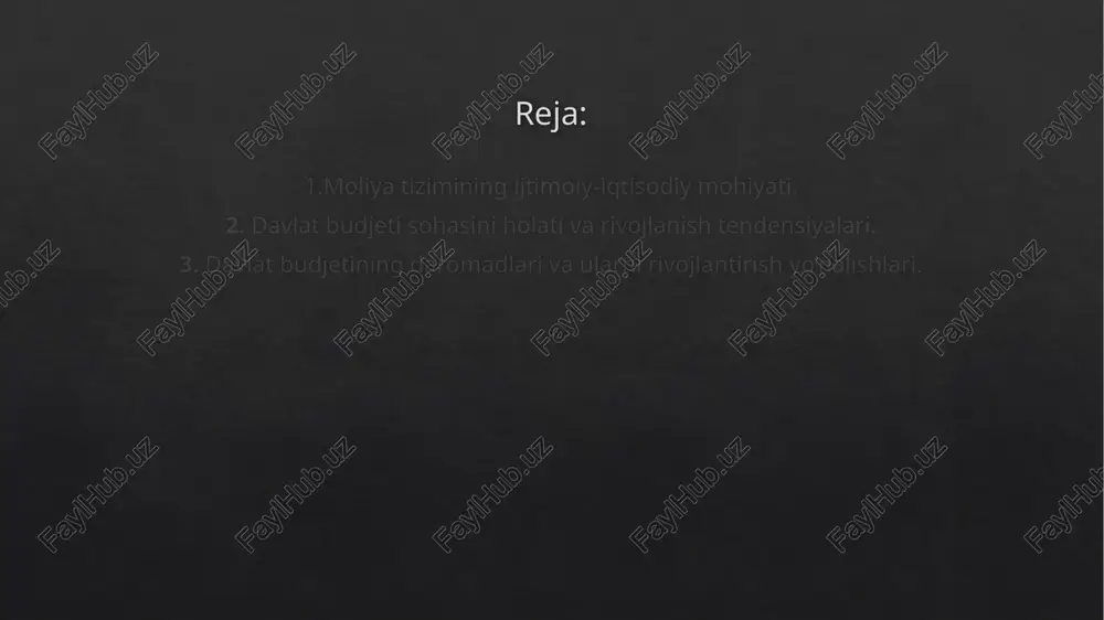 shuningdek, xo‘jalik yurituvchi subyektlar moliyasi quyidagi bo‘g‘inlardan iborat: -tijorat korxonalari va tashkilotlari moliyasi; -moliyaviy vositachilar moliyasi; davlat budjeti — davlatning muayyan vaqt (odatda bir yil) uchun moʻljallangan pul daromadlari va harajatlari majmui. d.b. davlat ixtiyoridagi pul fondlarining taqsimlanishini bildirib, u davlat moliyasining bosh boʻgʻini hisoblanadi. . budjet harajatlari uning daromadidan ortib ketsa, budjet taqchilligi, yaʼni kamomadi yuzaga keladi. kamomad miqdori mamlakat yalpi milliy mahsulotning 3—3,5% ga teng boʻlishi meʼyoriy hisoblanadi. davlat budjeti tizimi ko‘rsatkichlarining dinamikasini tahlil qilish ushbu sohadagi statistik tadqiqotlarning muhim bo‘lagidir. ushbu tizimdagi iqtisodiy faoliyat natijalarining vaqt bo‘yicha o‘zgarishini (dinamikasini) o‘rganishda quyidagi ko‘rsatkichlar tahlil qilinadi: - davlat budjeti daromadlari va tarkibi dinamikasi; - davlat budjeti xarajatlari va tarkibi dinamikasi; - davlat budjeti profitsiti yoki defitsiti dinamikasi. 8 budjet daromadlarining asosiy moddiy manbayi milliy daromaddir (ayrim adabiyotlarda ―davlat budjeti daromadlarining manbayi – soliqlardir, degan fikrlarni uchratish mumkin. aslida soliqlar budjet daromadlarining manbayi emas, shu manbadan daromadni davlatning markazlashgan pul …